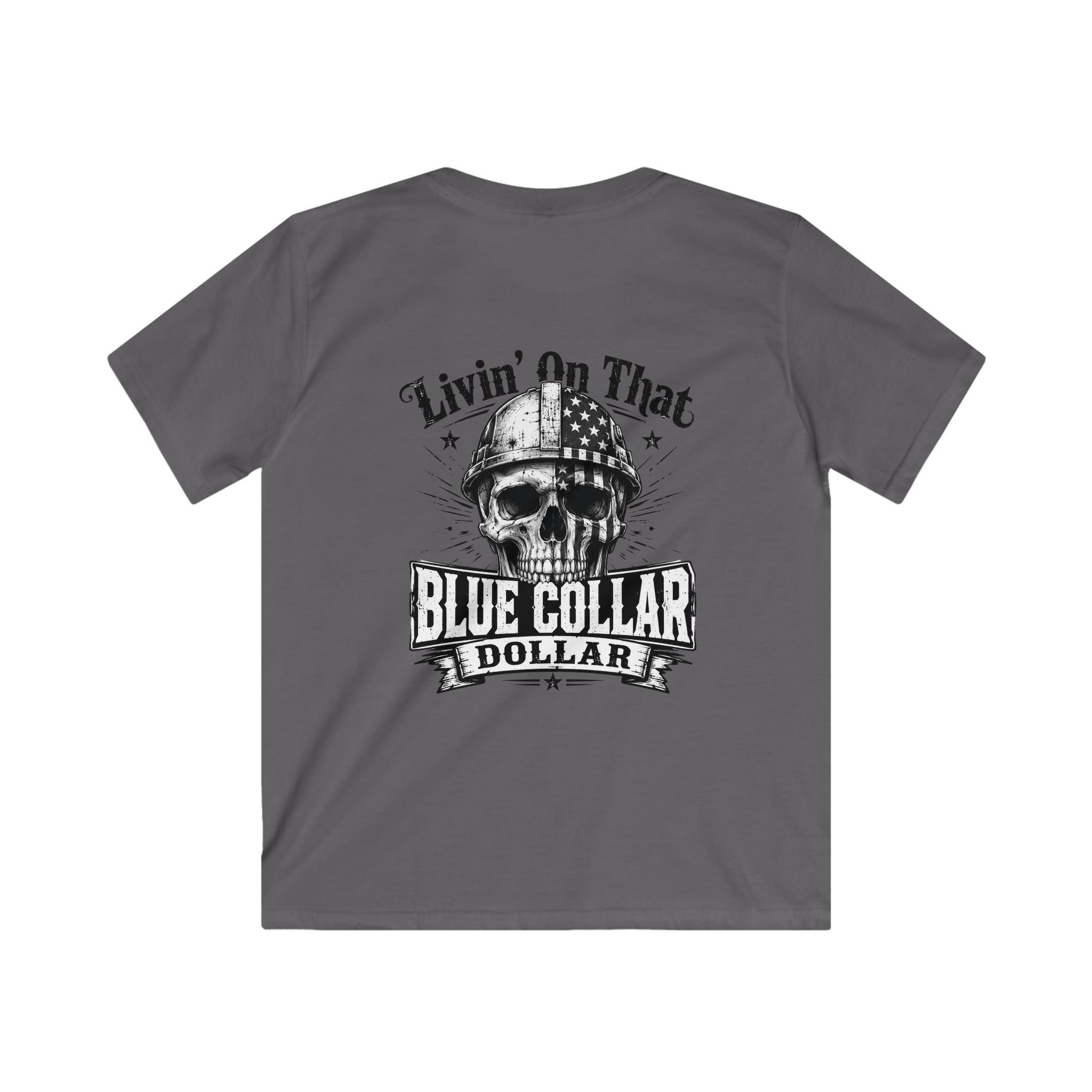 Kids Tee — "Livin' On That Blue Collar Dollar" Skull Workwear Graphic