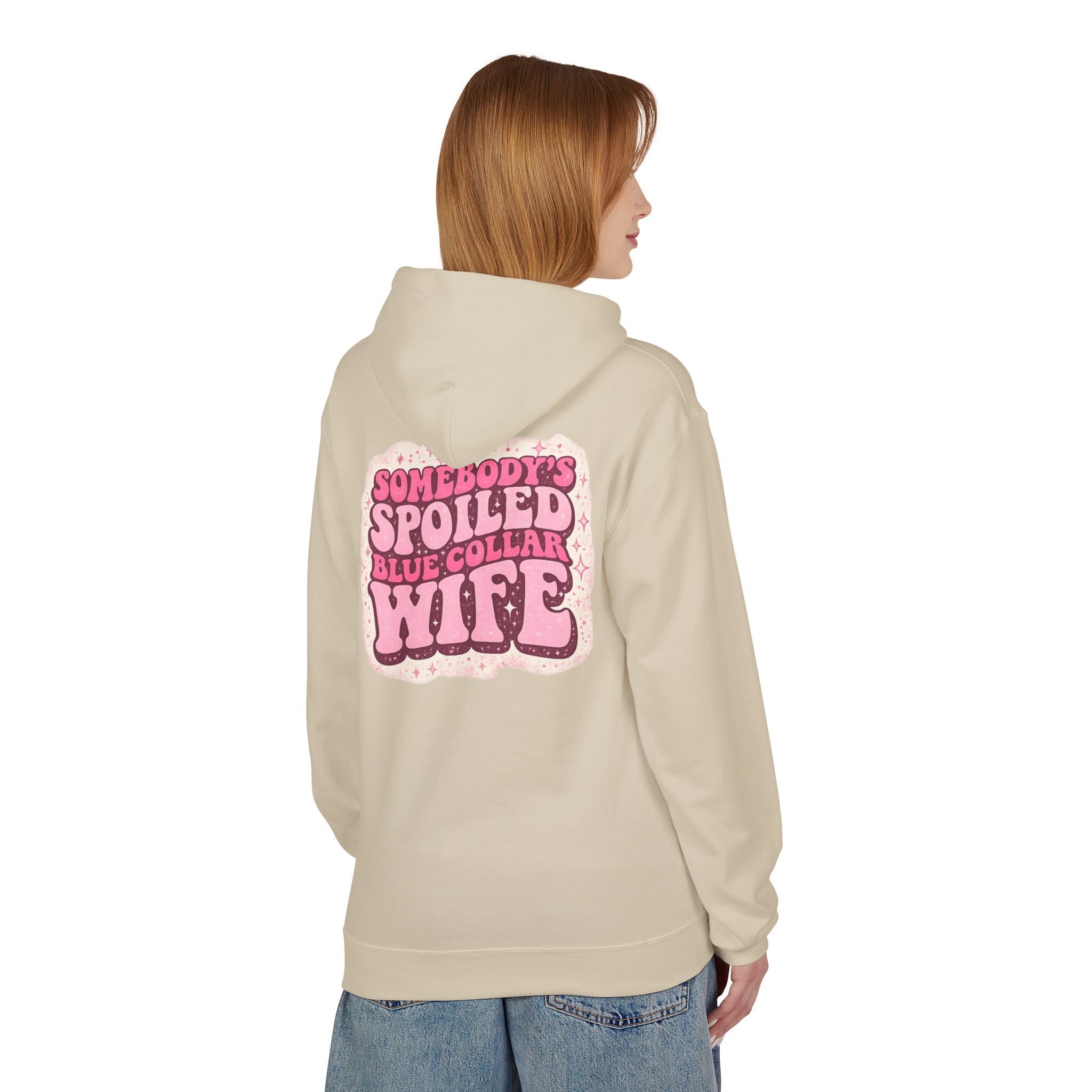 Somebody's Spoiled Blue Collar Wife Hoodie - Pink Retro Graphic Pullover
