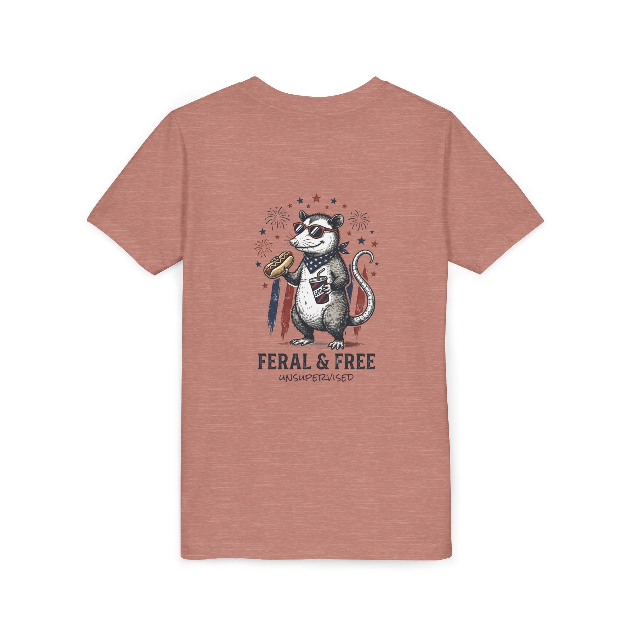 Youth Tee — "Feral & Free" Patriotic Possum Kids' Short Sleeve T-Shirt