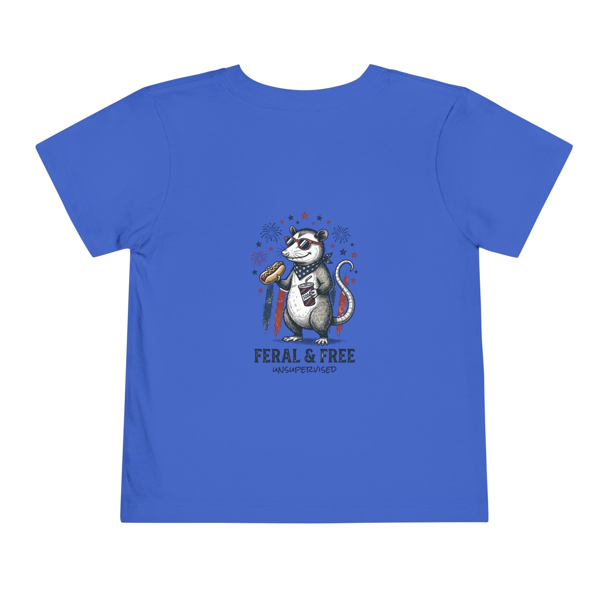 Toddler Tee — "Feral & Free" Raccoon 4th of July Patriotic Shirt
