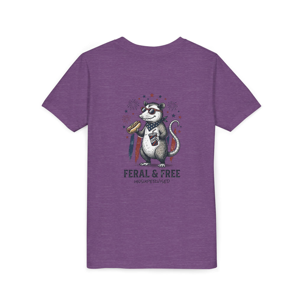 Youth Tee — "Feral & Free" Patriotic Possum Kids' Short Sleeve T-Shirt