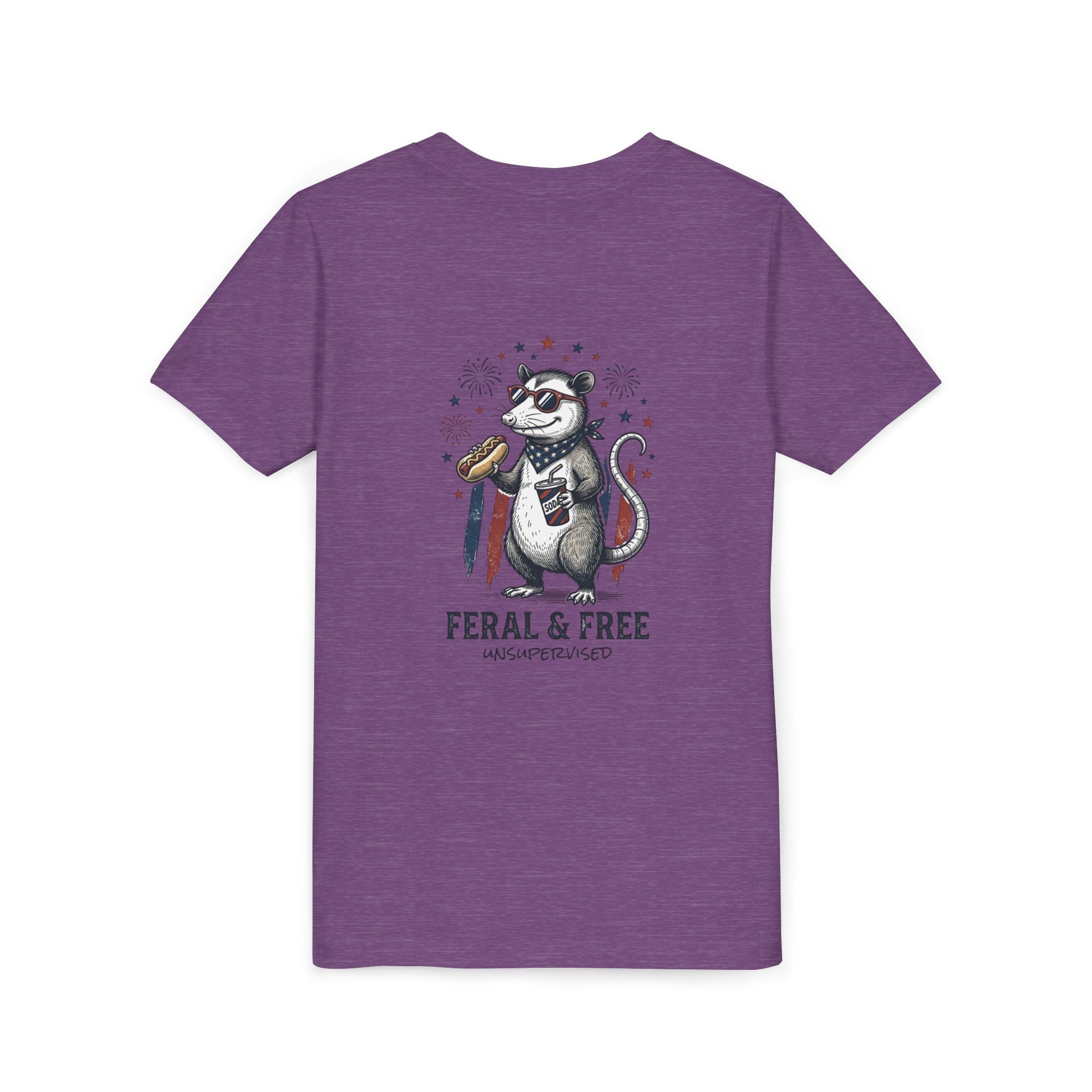 Youth Tee — "Feral & Free" Patriotic Possum Kids' Short Sleeve T-Shirt