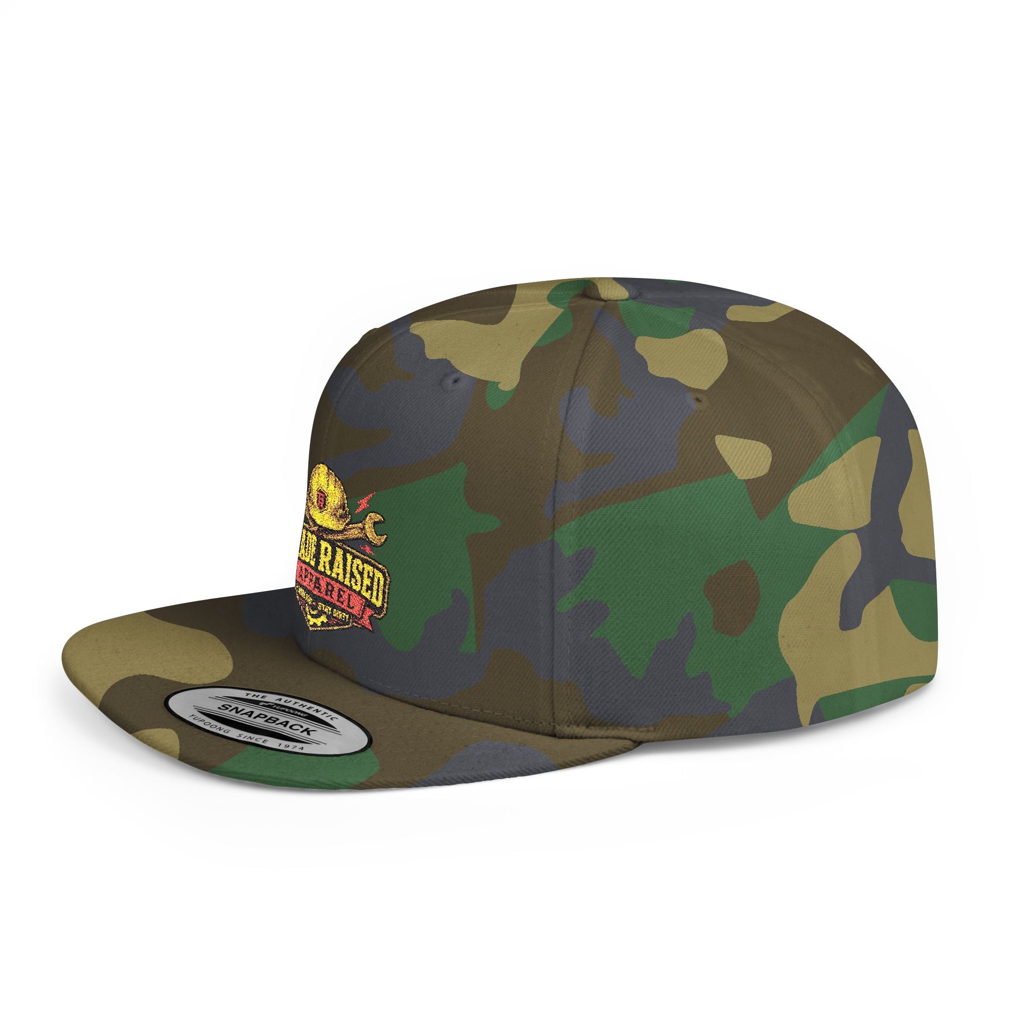 Flat Bill Snapback Hat — "Trade Raised" Logo Cap