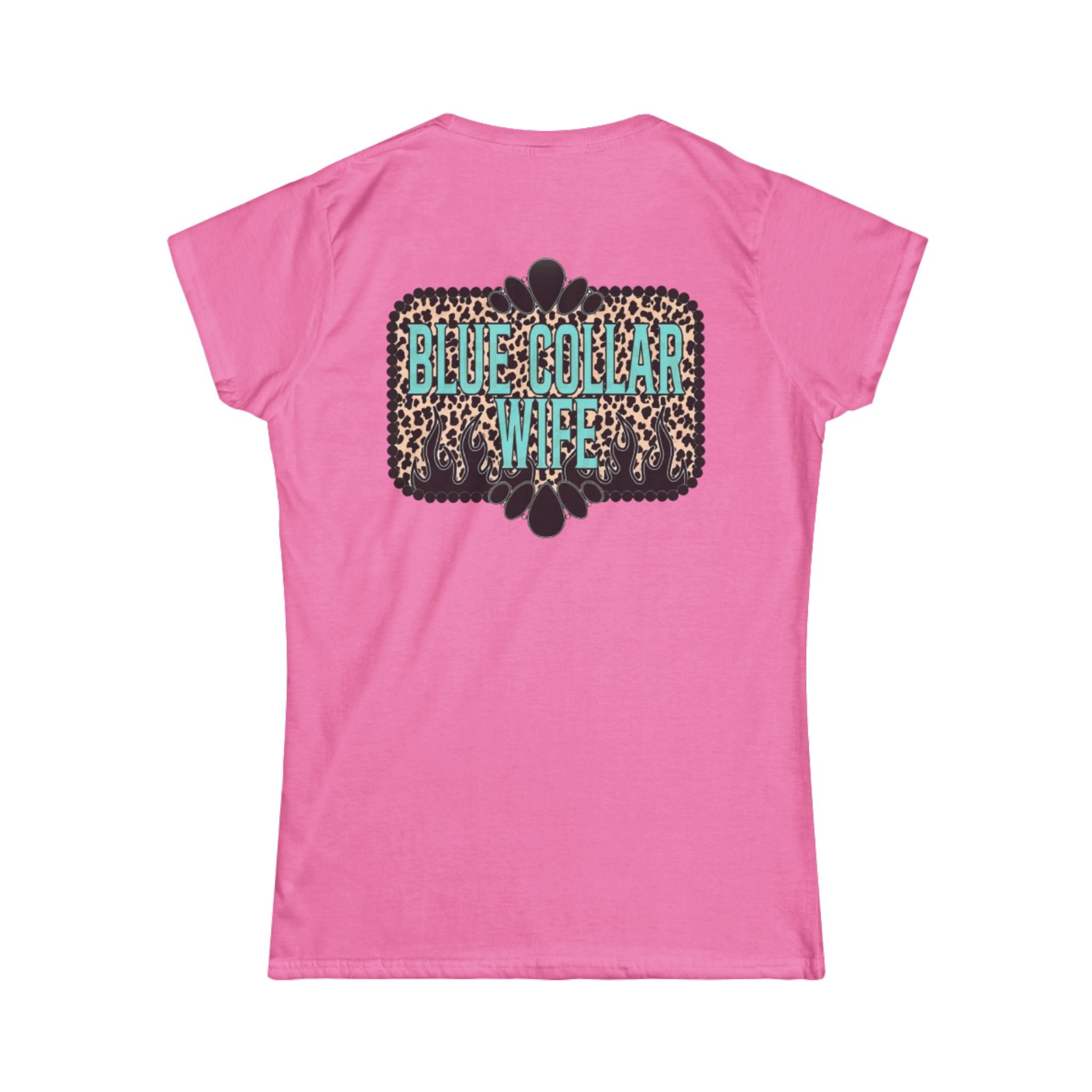 Blue Collar Wife Tee — Leopard Plaque Graphic Women's T‑Shirt