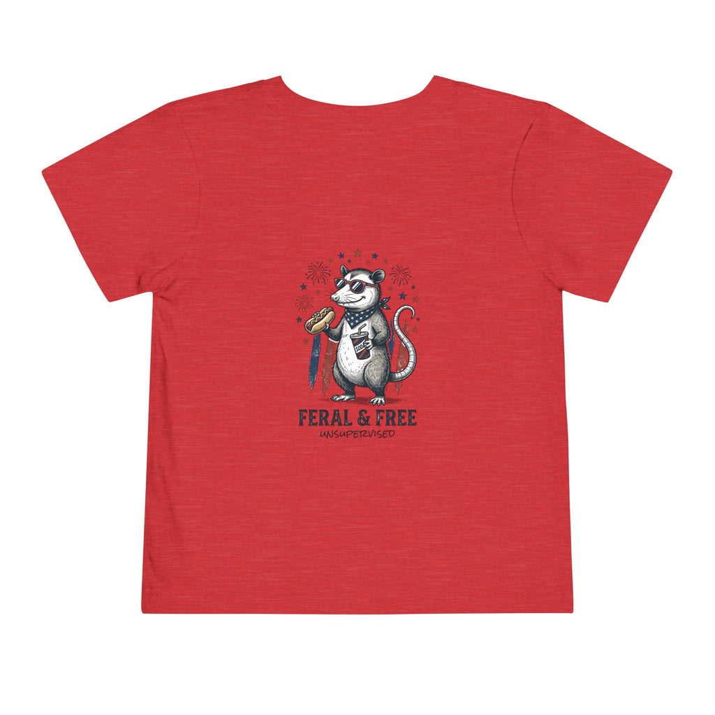 Toddler Tee — "Feral & Free" Raccoon 4th of July Patriotic Shirt