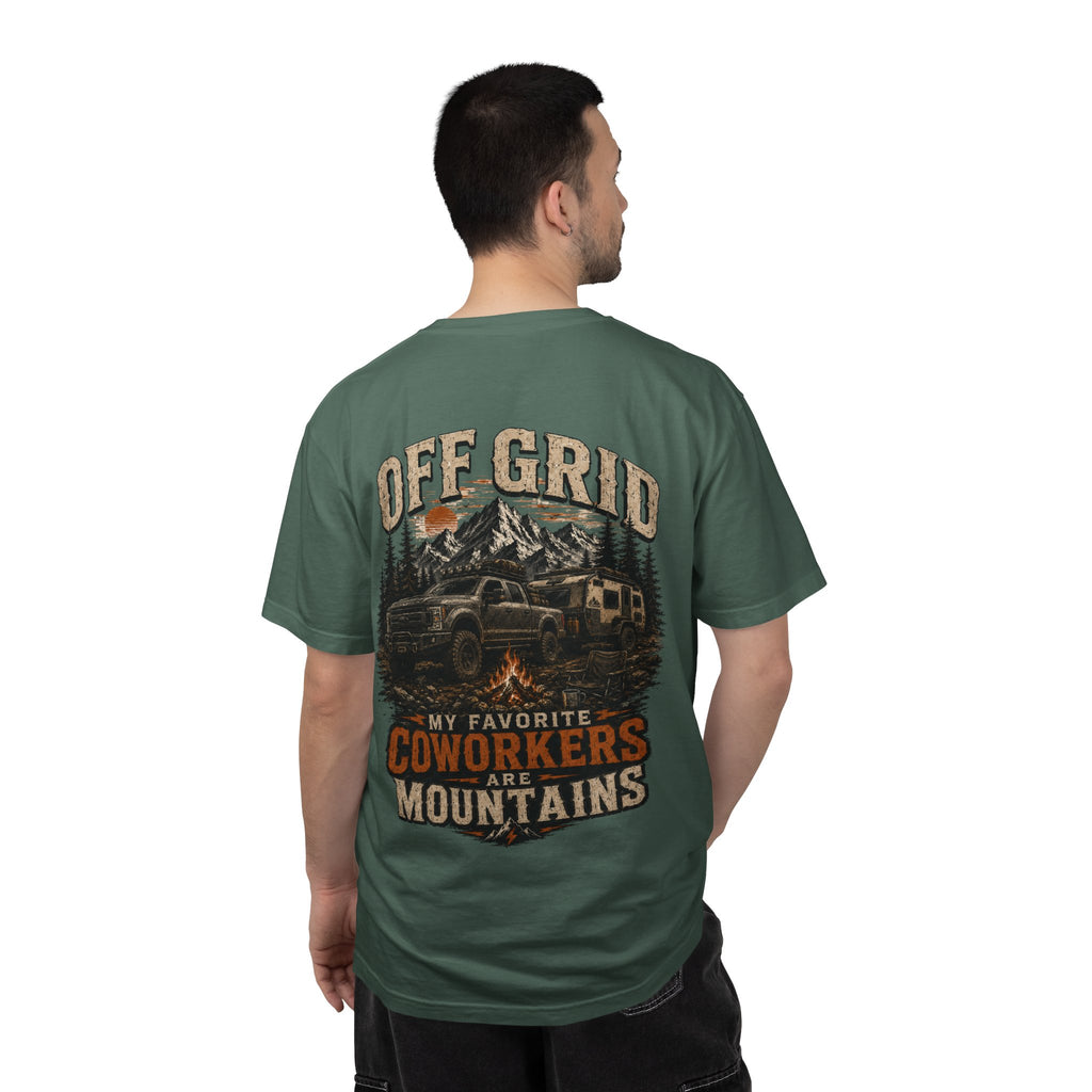 Off Grid Mountains T-Shirt — "Off Grid: My Favorite Coworkers Are Mountains" Adventure Tee