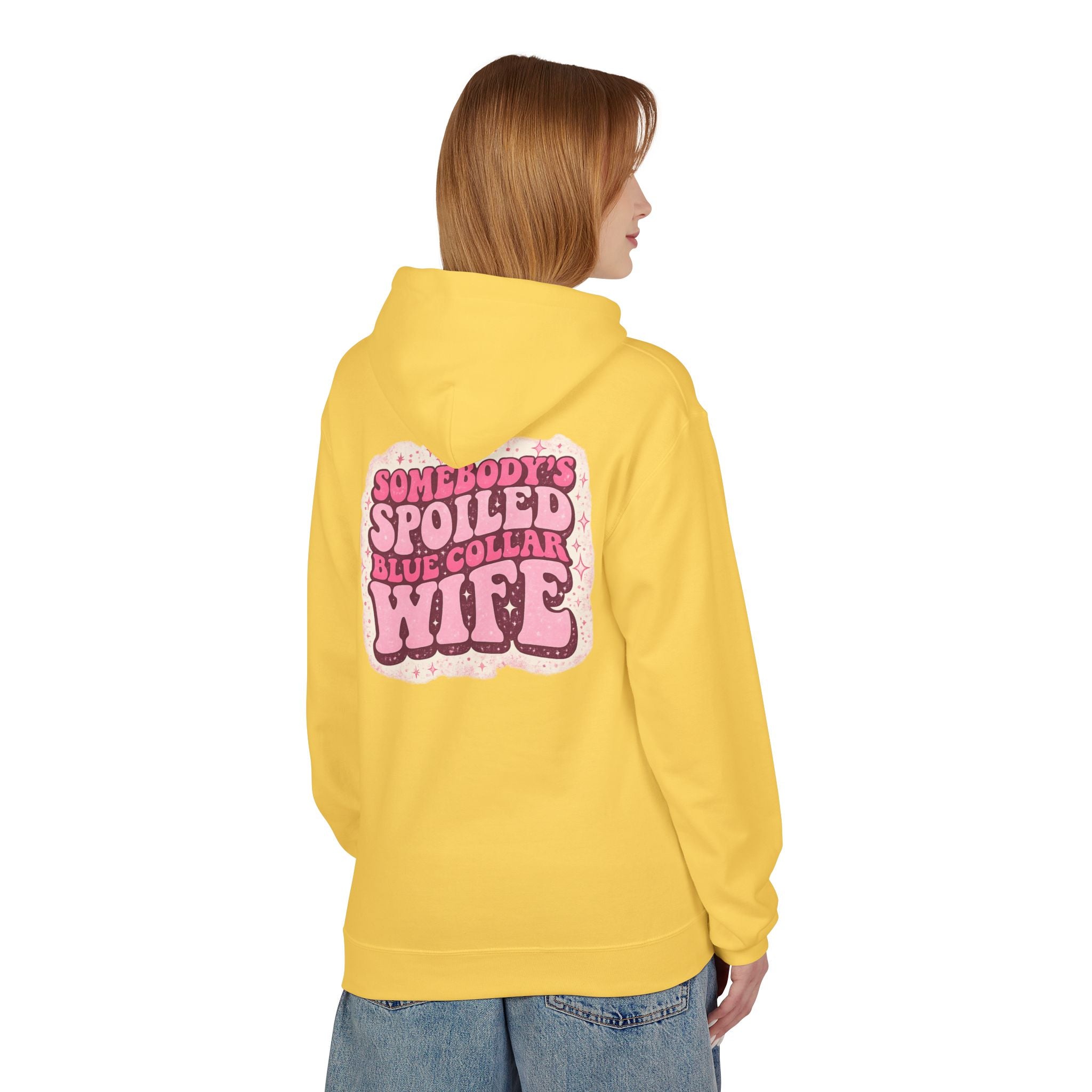 Somebody's Spoiled Blue Collar Wife Hoodie - Pink Retro Graphic Pullover