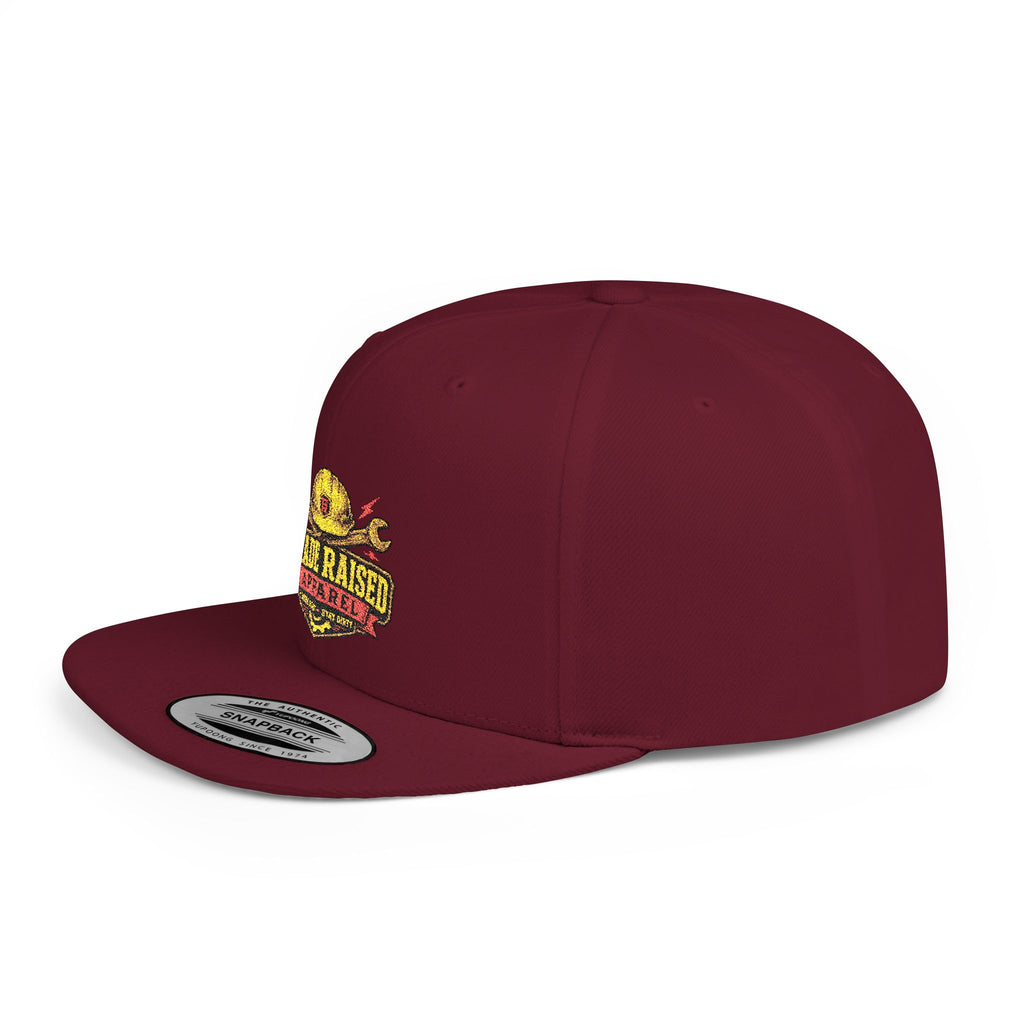 Flat Bill Snapback Hat — "Trade Raised" Logo Cap