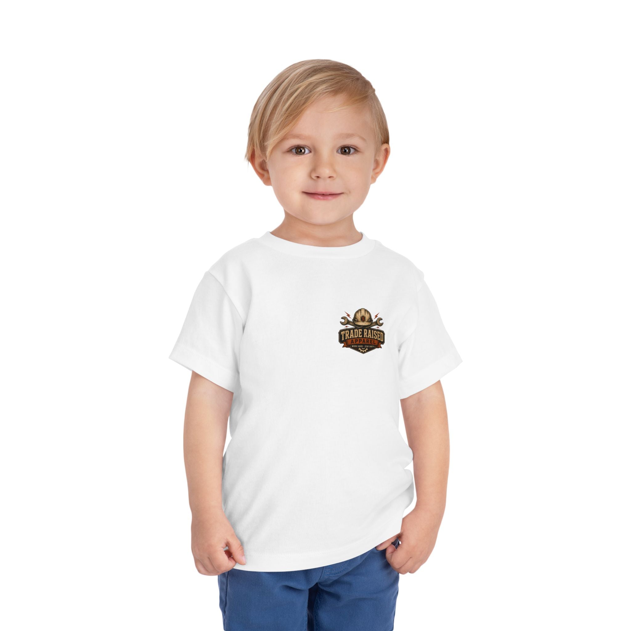 Toddler Tee — "Raised in the Trades" Blue Collar Kid Shirt