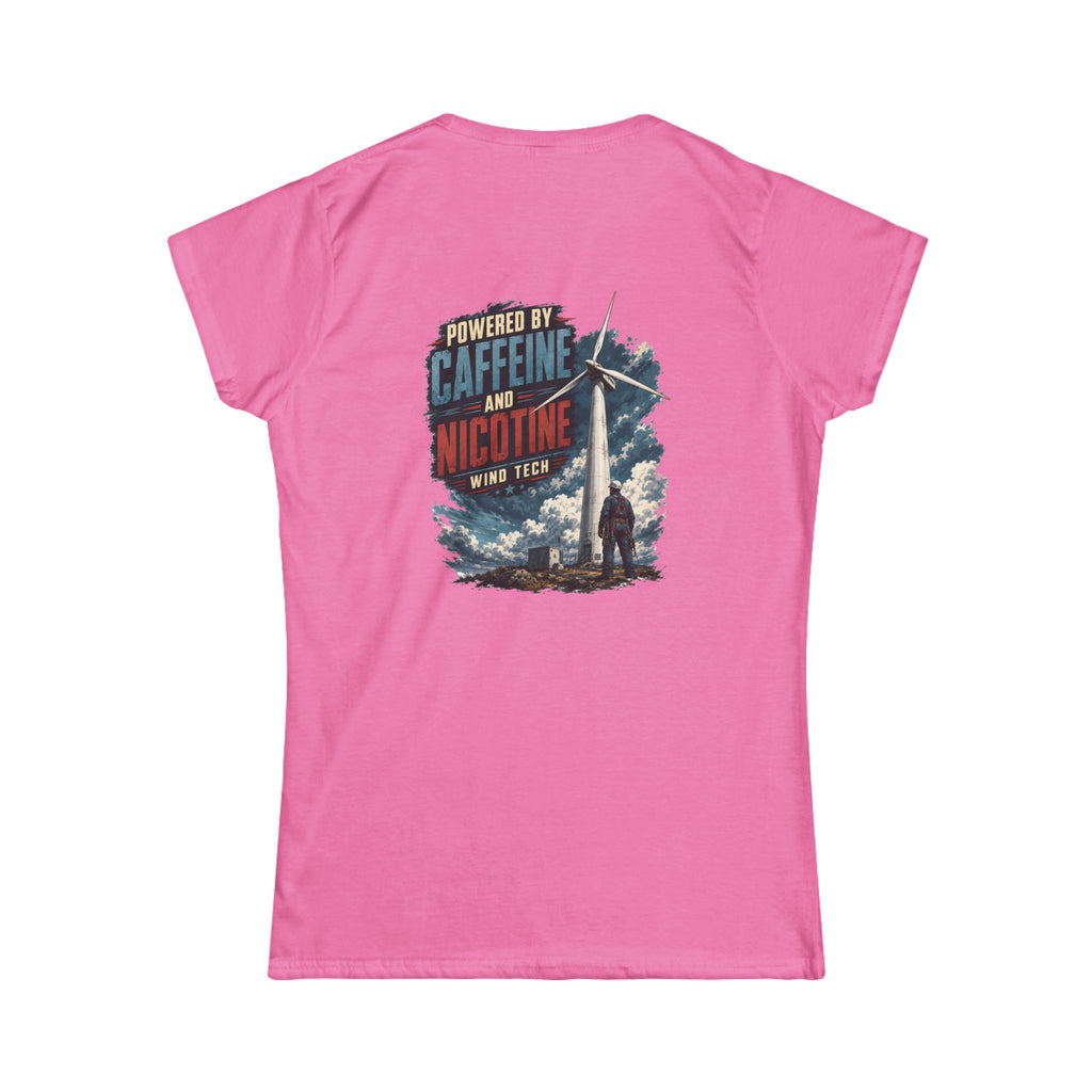Women's Tee — "Powered by Caffeine and Nicotine" Retro Graphic Chest & Back