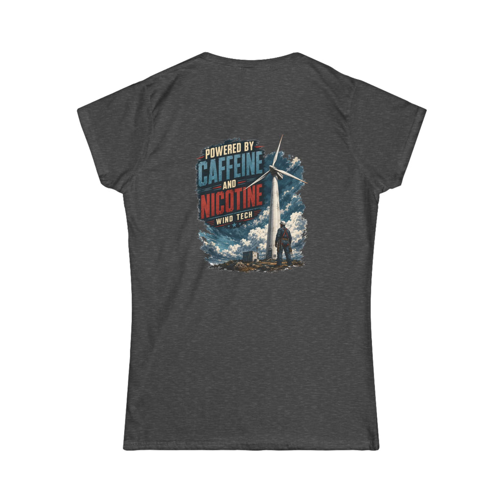 Women's Tee — "Powered by Caffeine and Nicotine" Retro Graphic Chest & Back