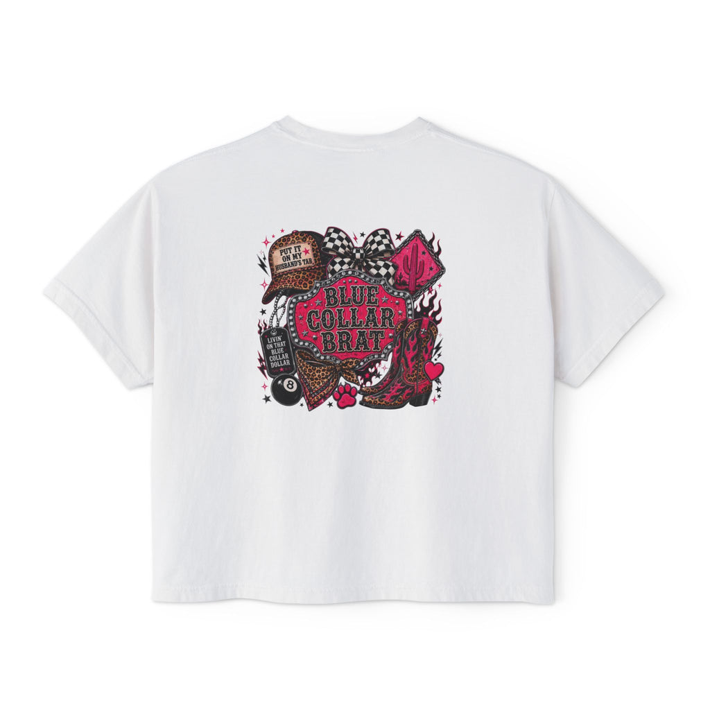Blue Collar Brat Women's Boxy Tee — Retro Workwear Graphic Crop T-Shirt