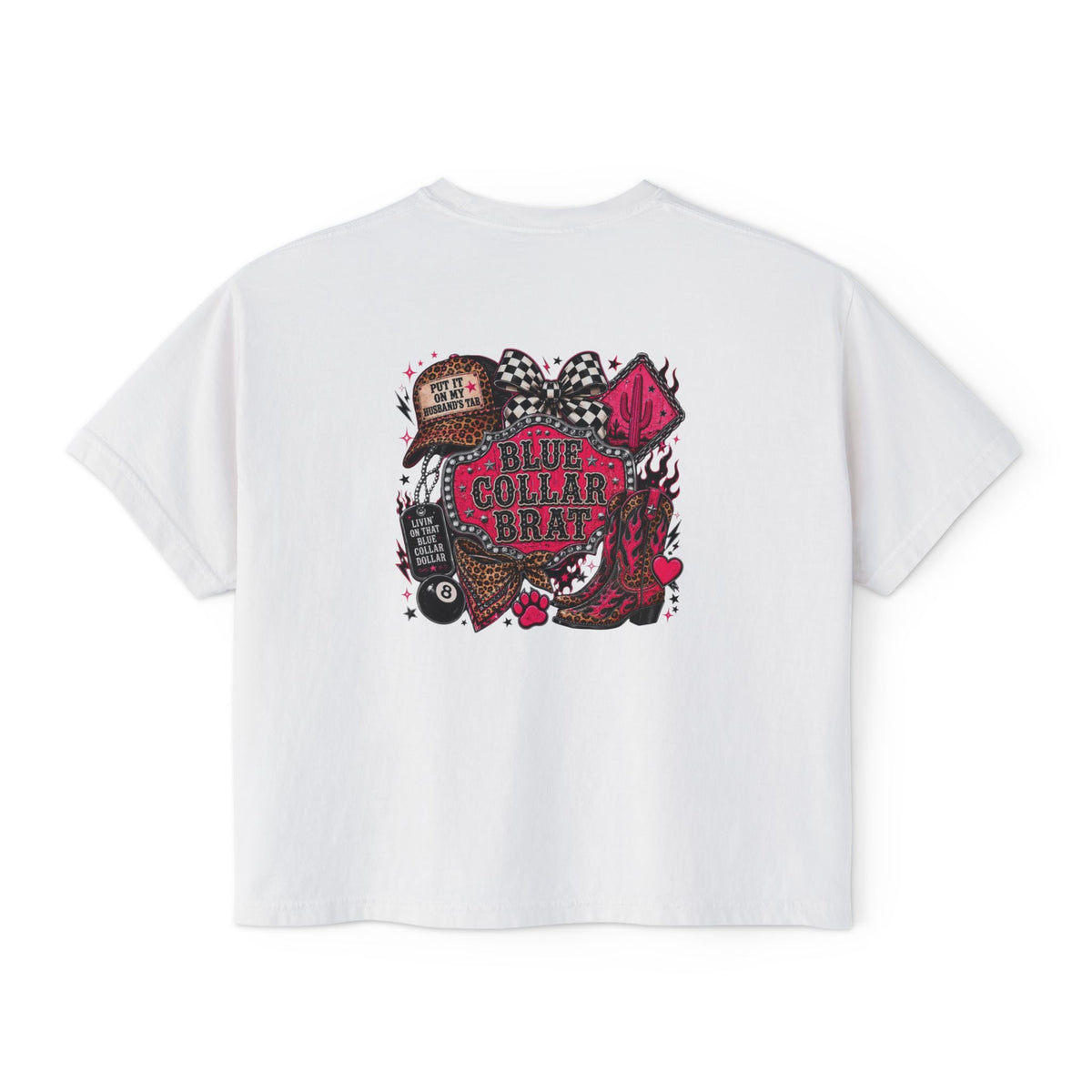 Blue Collar Brat Women's Boxy Tee — Retro Workwear Graphic Crop T-Shirt
