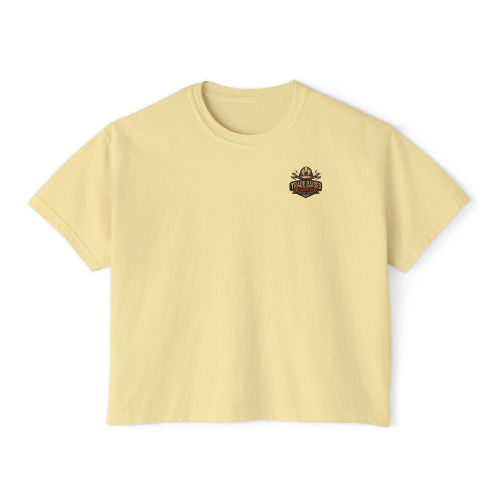 Blue Collar Brat Women's Boxy Tee — Retro Workwear Graphic Crop T-Shirt