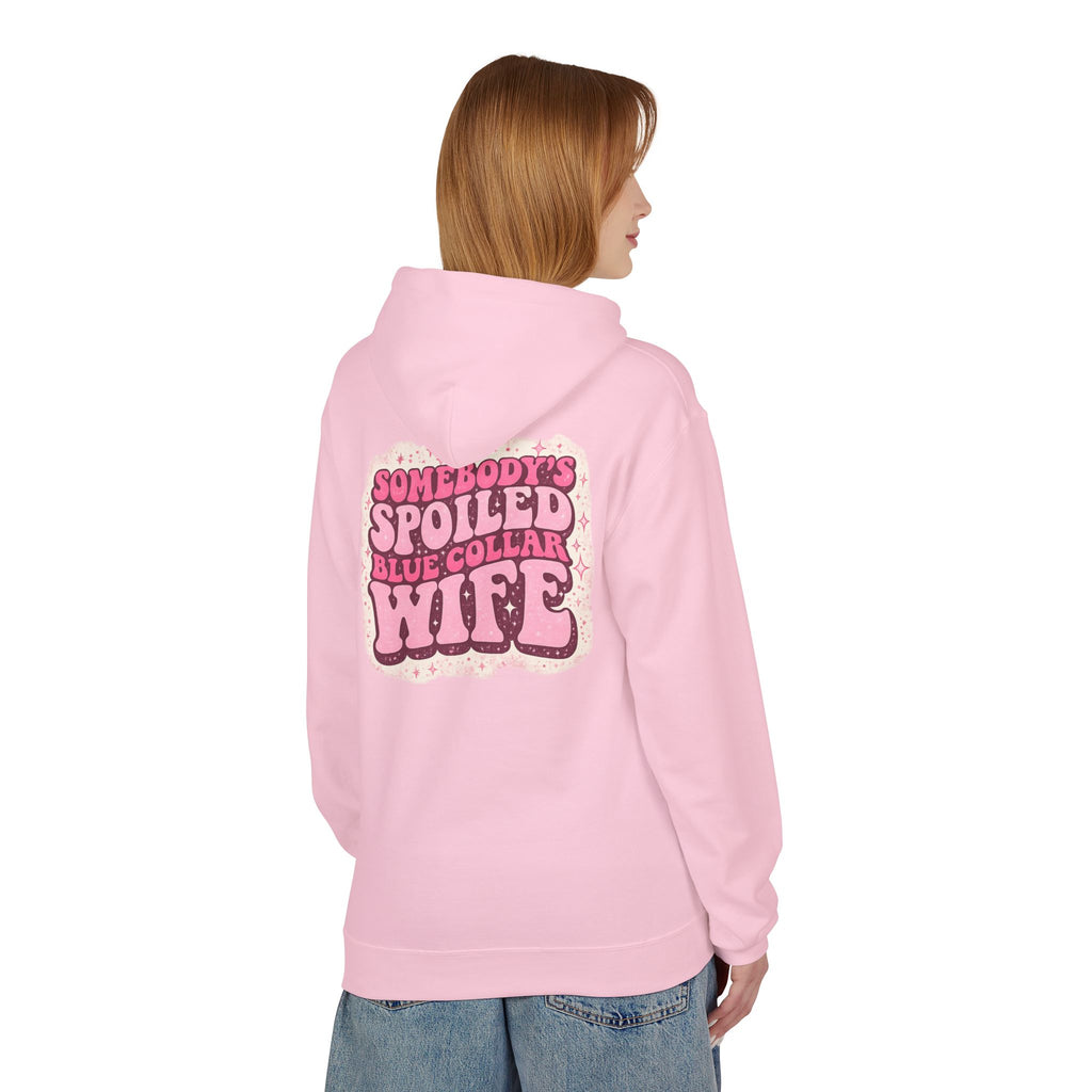 Somebody's Spoiled Blue Collar Wife Hoodie - Pink Retro Graphic Pullover