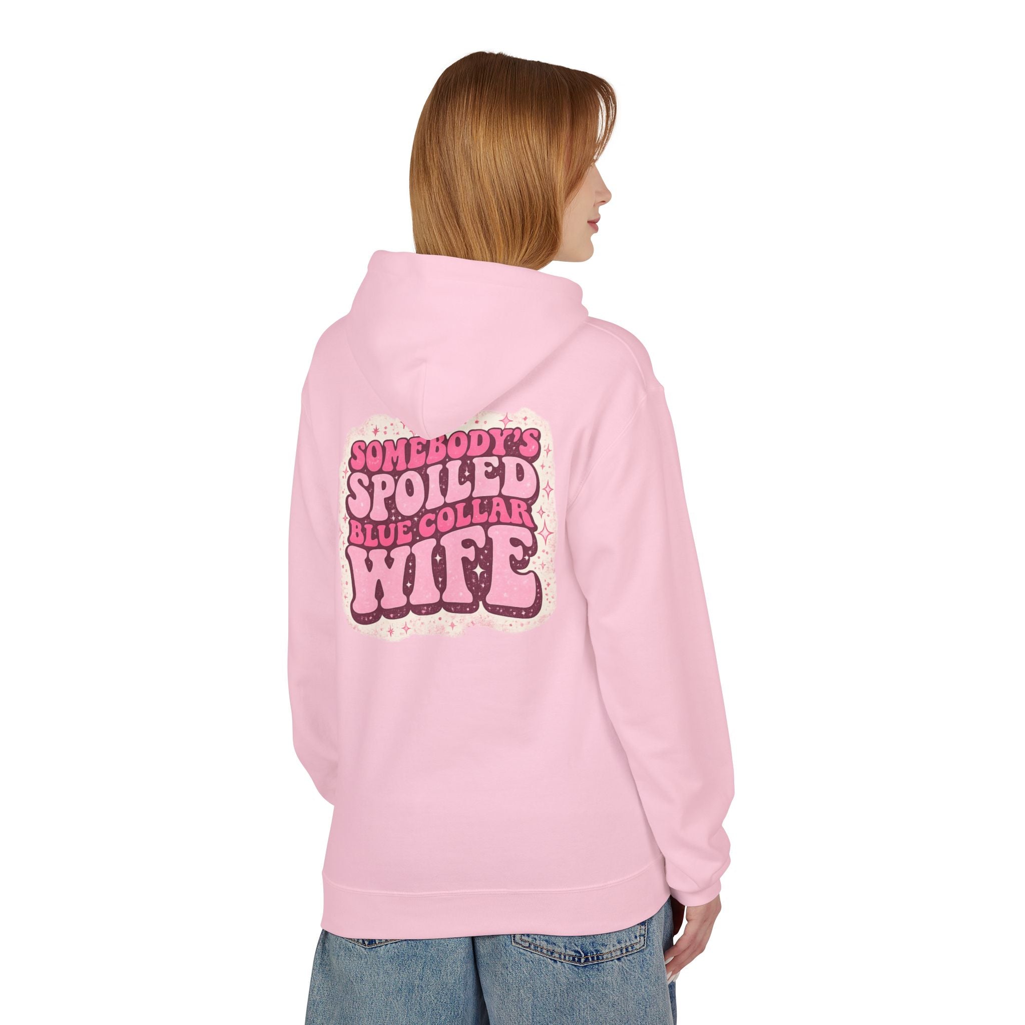 Somebody's Spoiled Blue Collar Wife Hoodie - Pink Retro Graphic Pullover