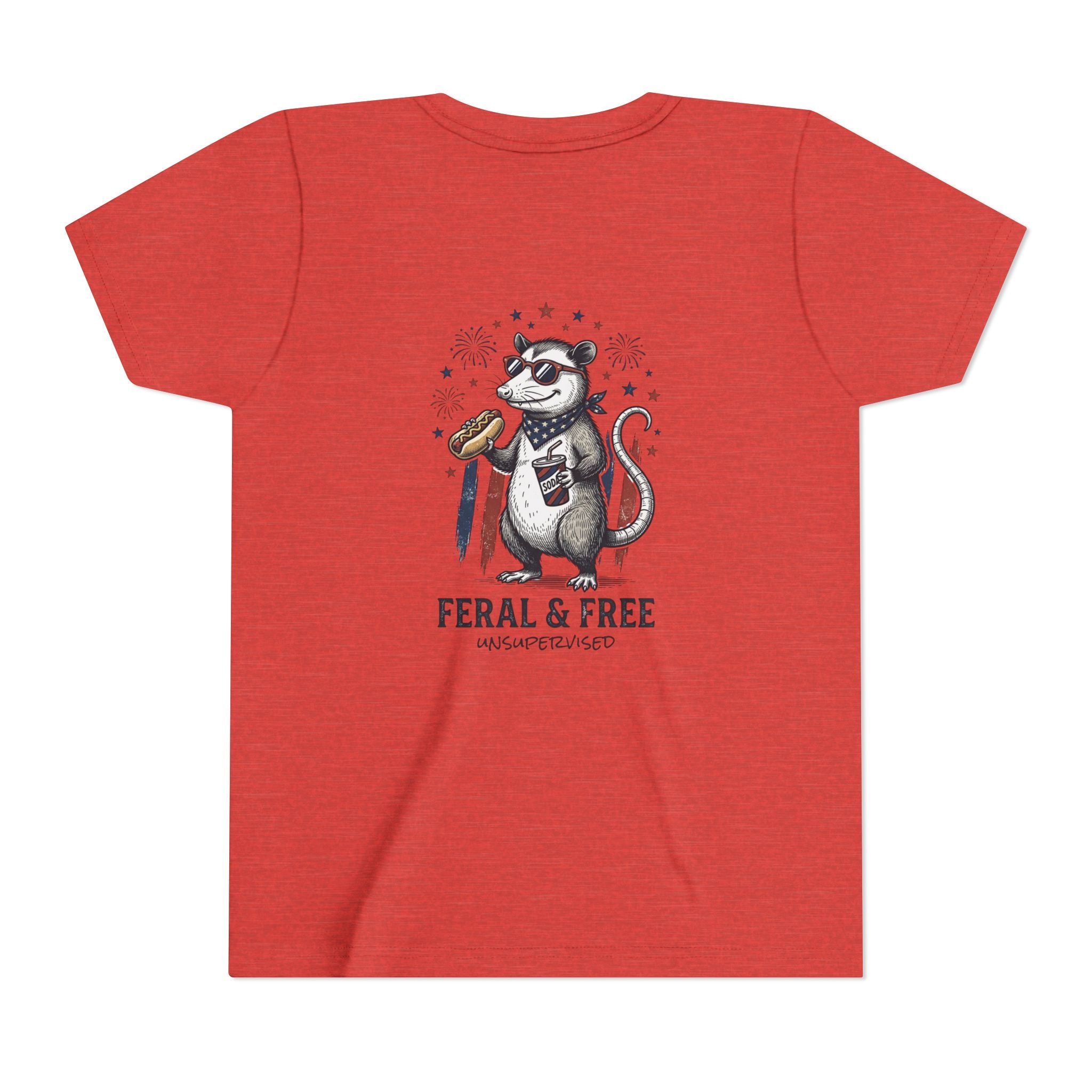 Youth Tee — "Feral & Free" Patriotic Possum Kids' Short Sleeve T-Shirt