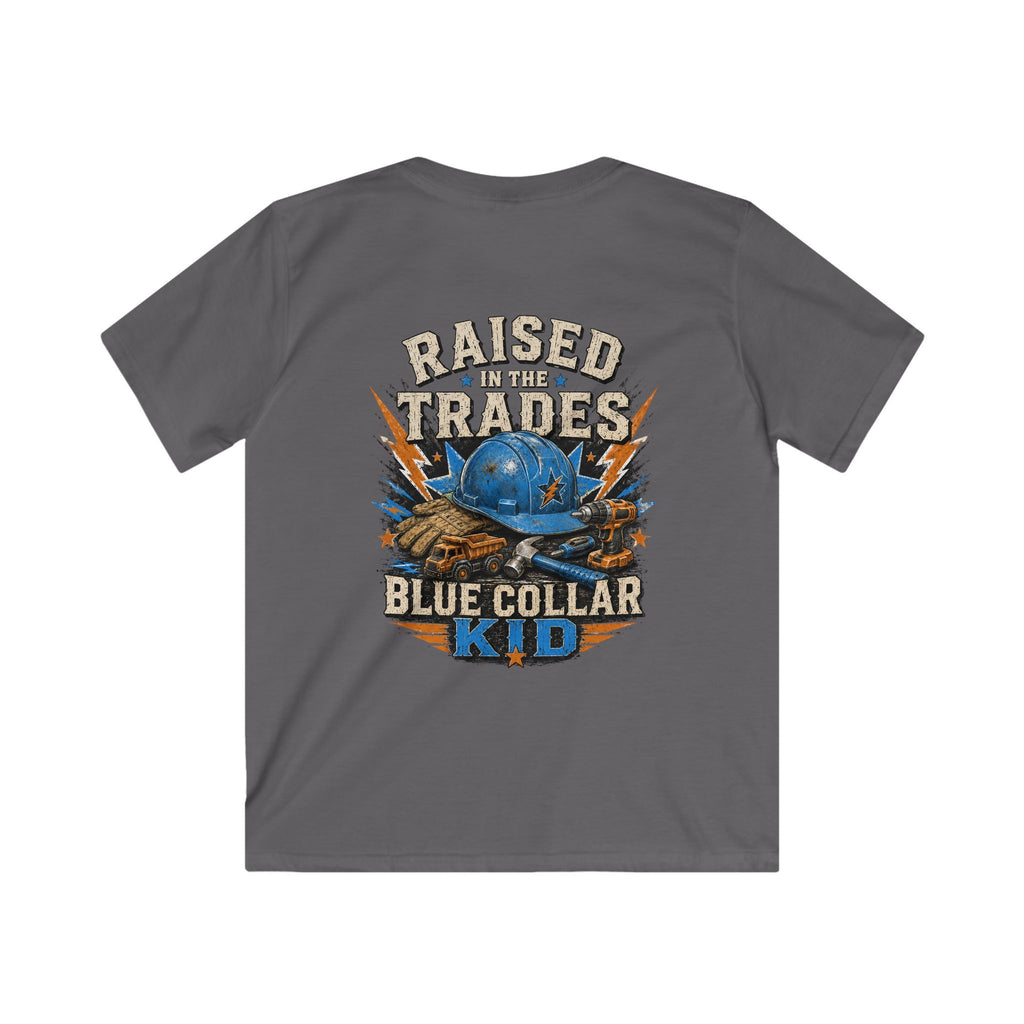 Kids T-Shirt - "Raised With Trades" Blue Collar Kid Graphic Tee