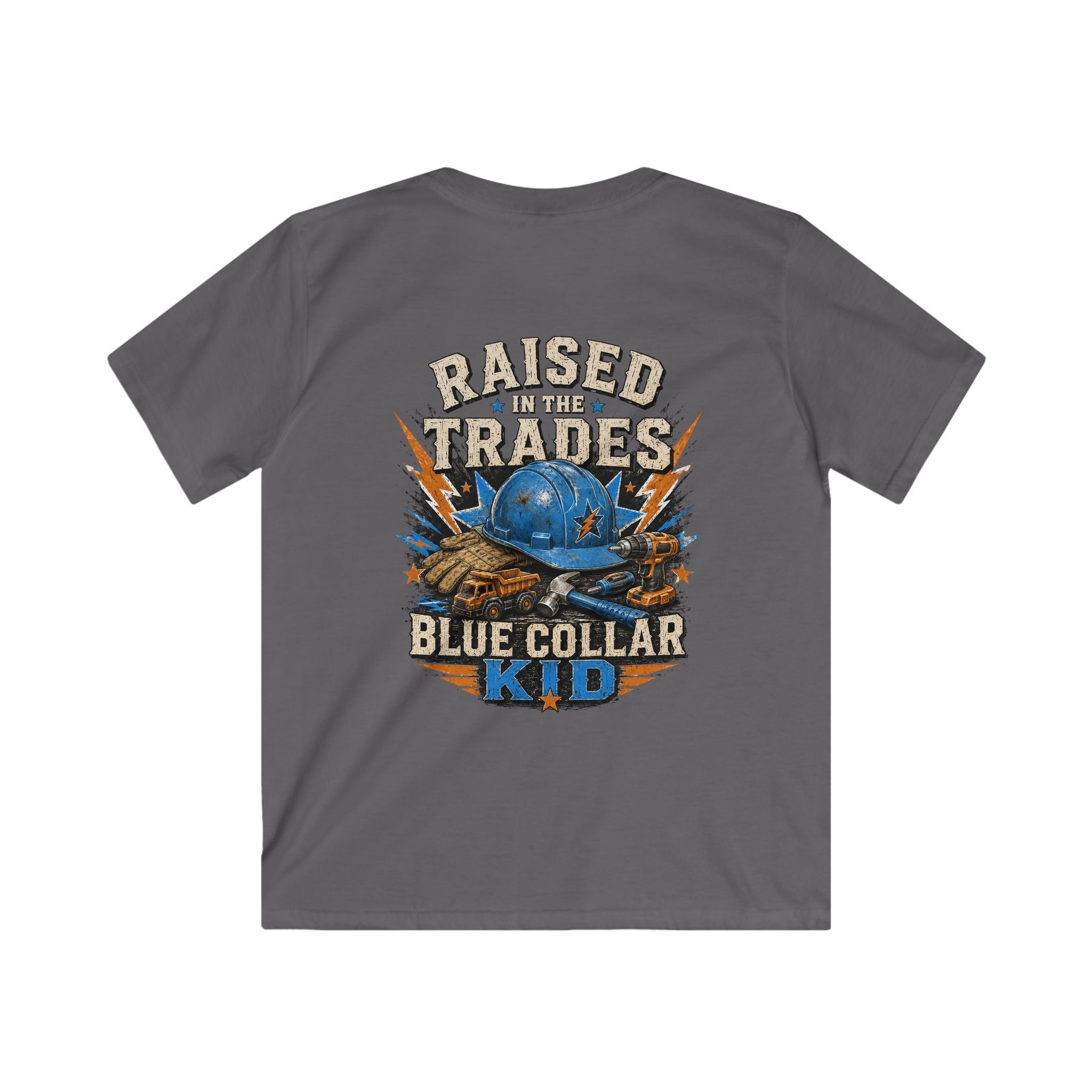 Kids T-Shirt - "Raised With Trades" Blue Collar Kid Graphic Tee