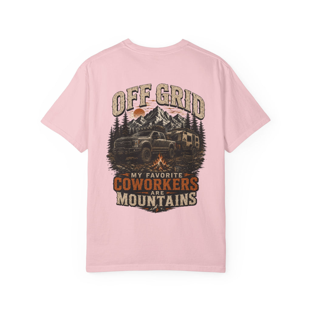 Off Grid Mountains T-Shirt — "Off Grid: My Favorite Coworkers Are Mountains" Adventure Tee