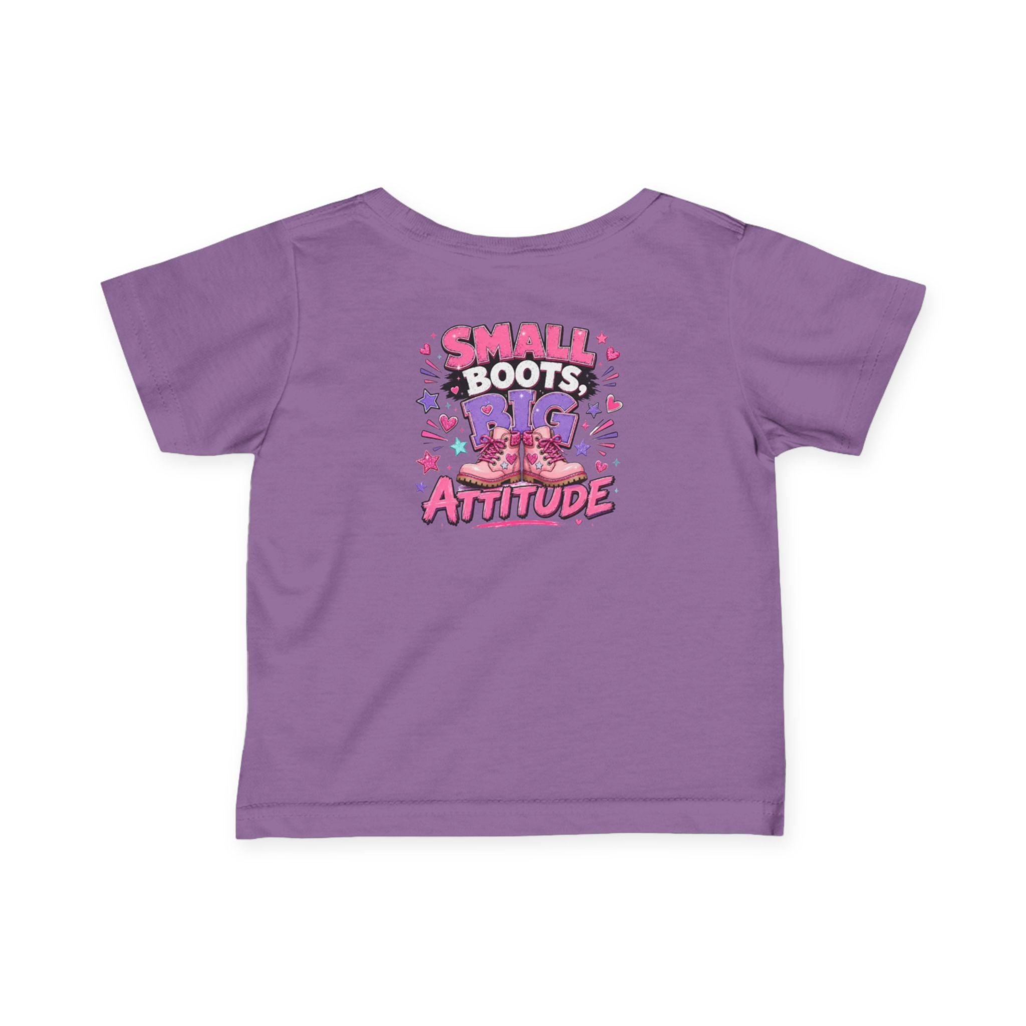 Infant Tee — "Small Boots Big Attitude" Cute Baby Boot Graphic Shirt