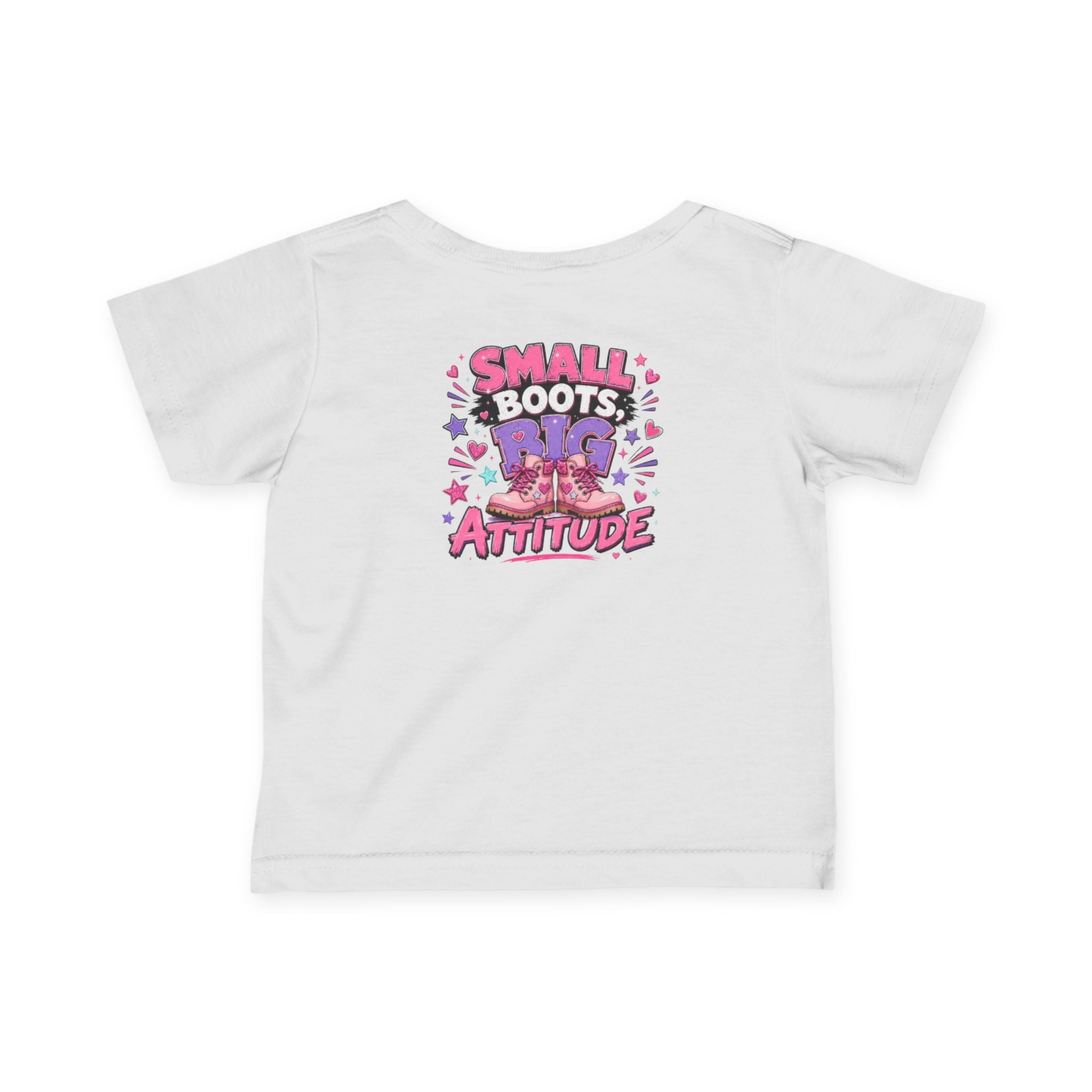 Infant Tee — "Small Boots Big Attitude" Cute Baby Boot Graphic Shirt