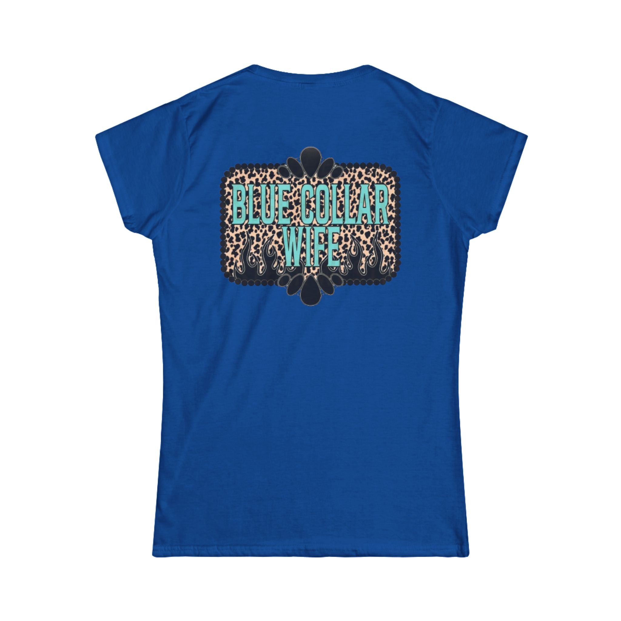 Blue Collar Wife Tee — Leopard Plaque Graphic Women's T‑Shirt