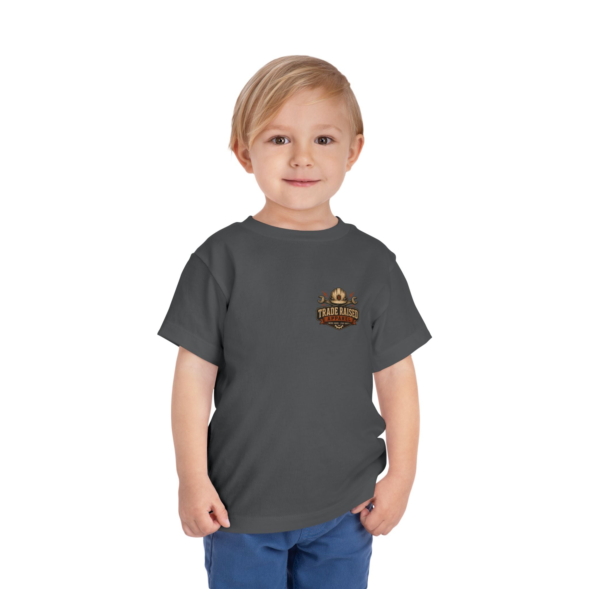 Toddler Tee — "Raised in the Trades" Blue Collar Kid Shirt