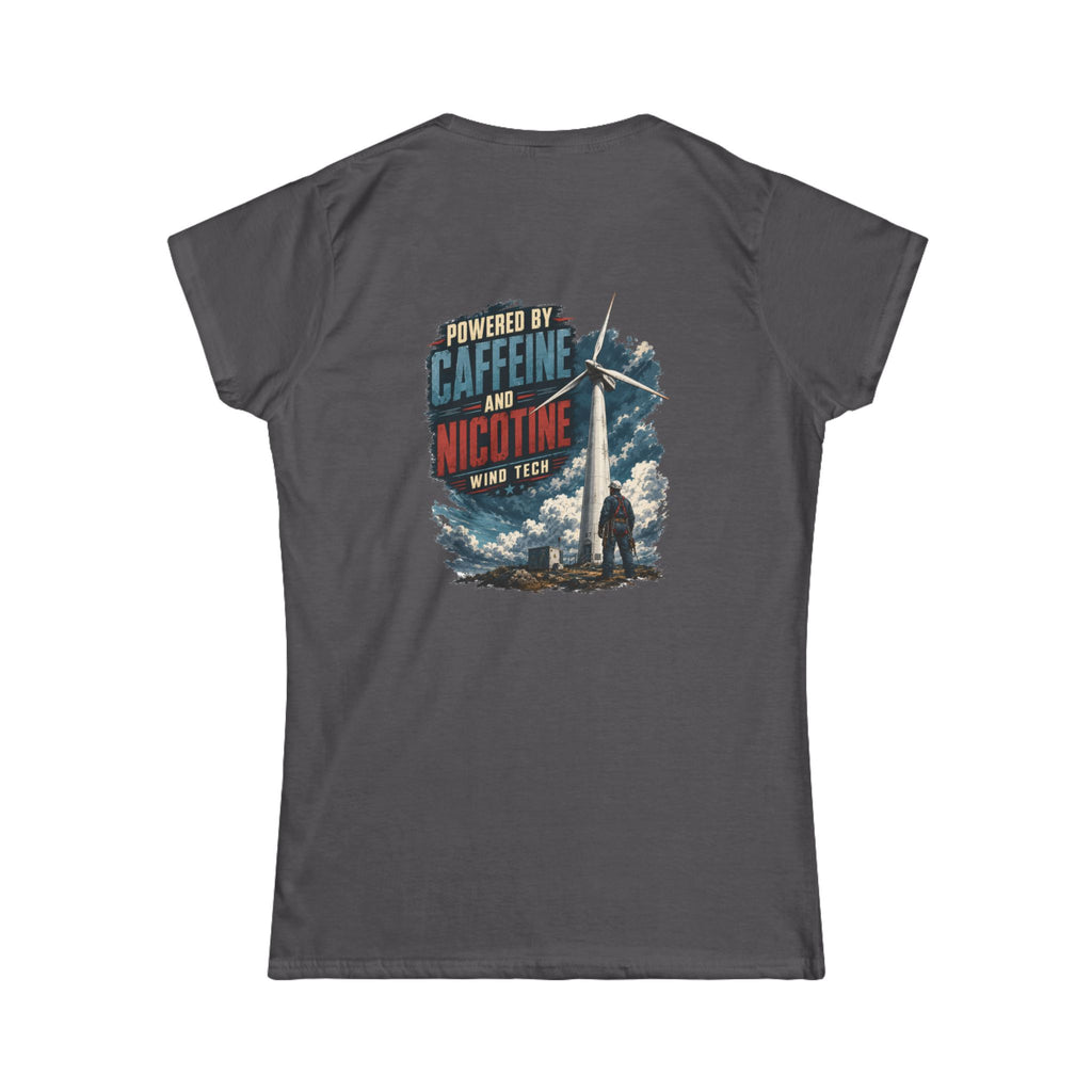 Women's Tee — "Powered by Caffeine and Nicotine" Retro Graphic Chest & Back
