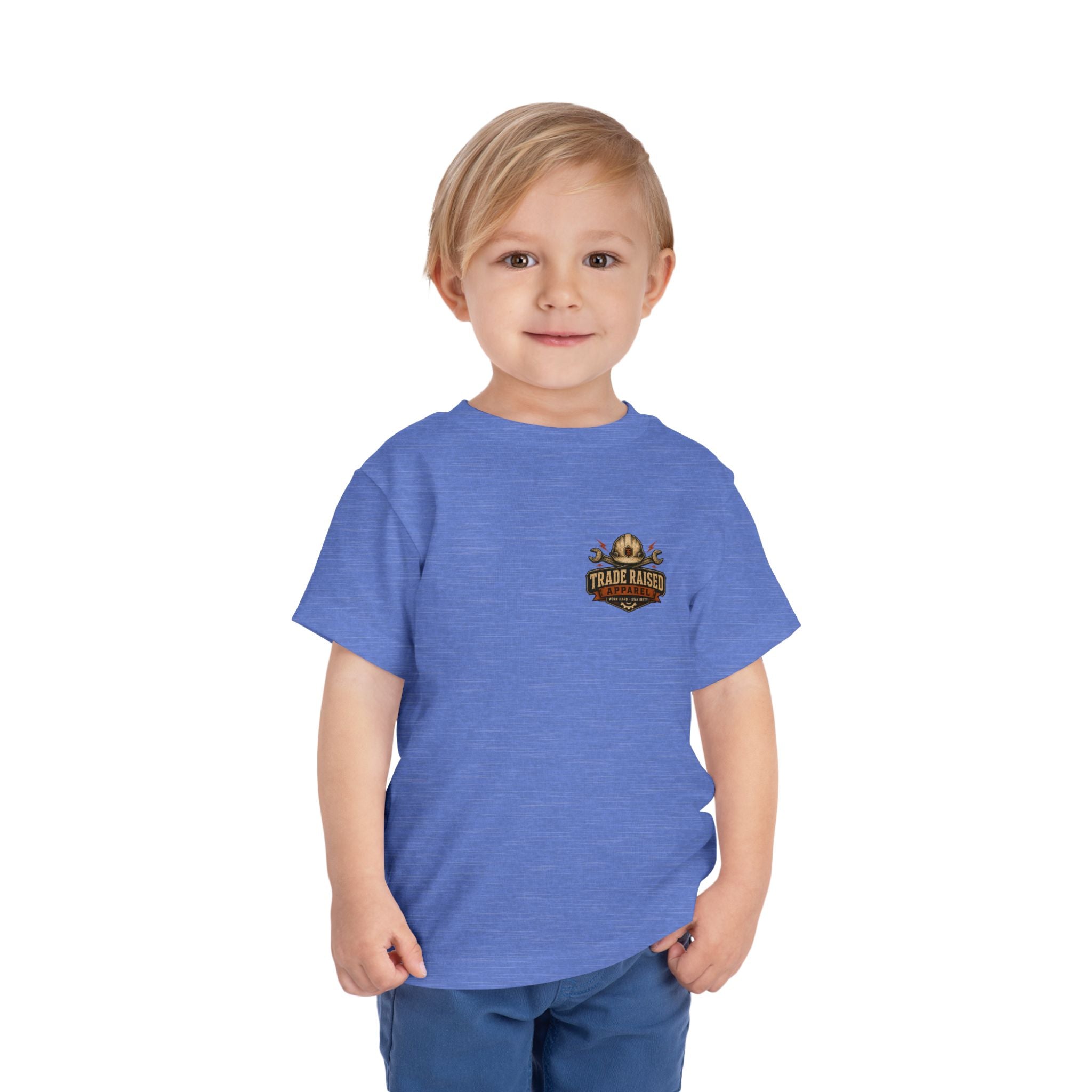 Toddler Tee — "Raised in the Trades" Blue Collar Kid Shirt