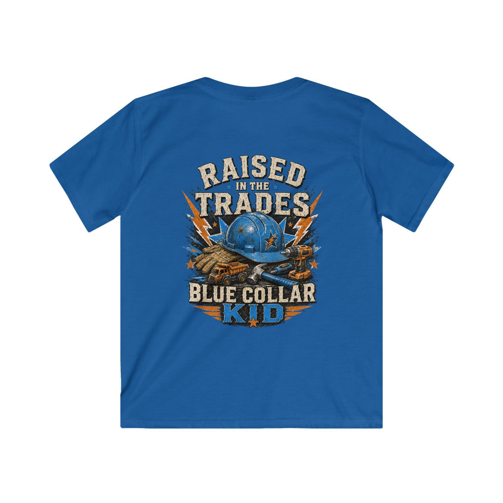Kids T-Shirt - "Raised With Trades" Blue Collar Kid Graphic Tee
