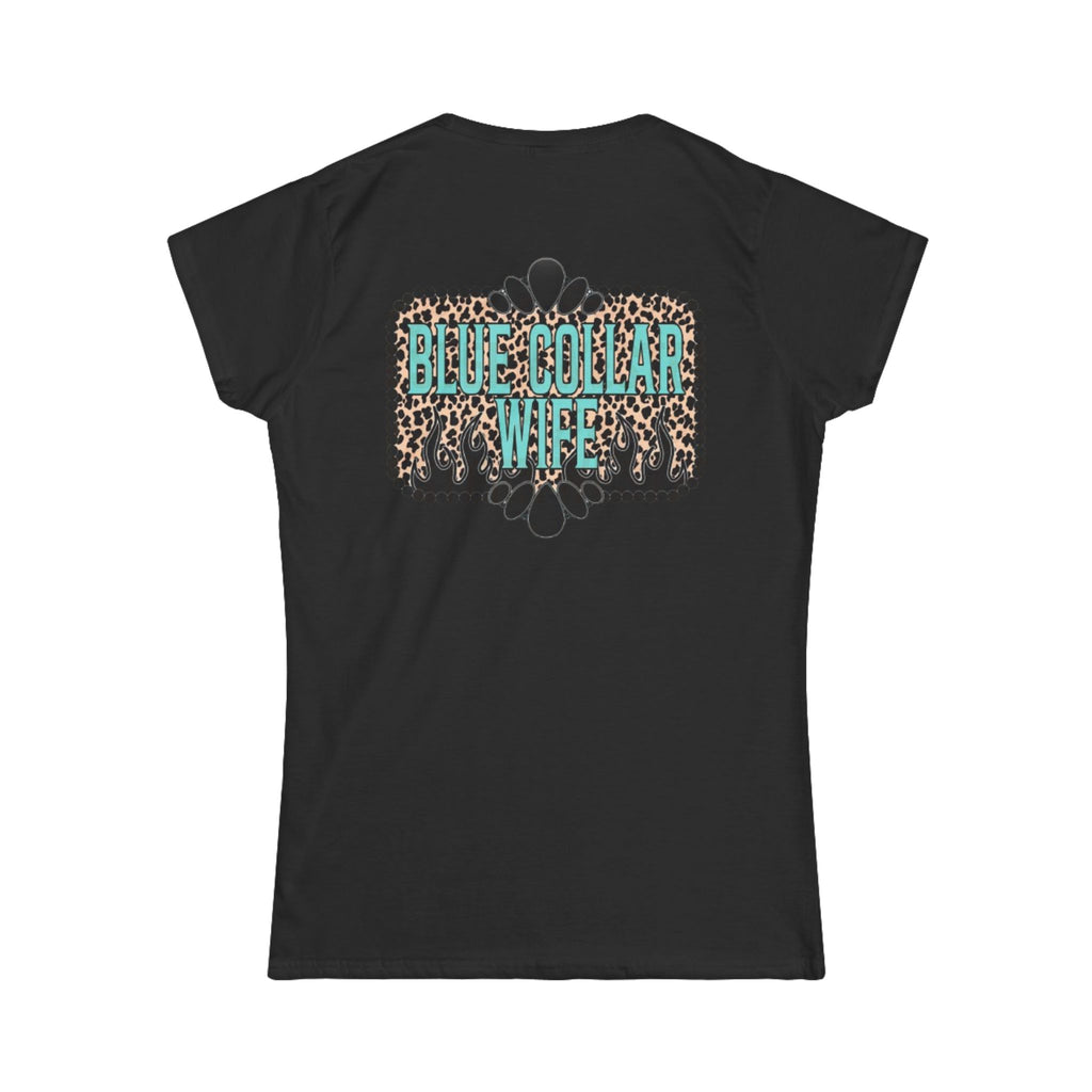 Blue Collar Wife Tee — Leopard Plaque Graphic Women's T‑Shirt
