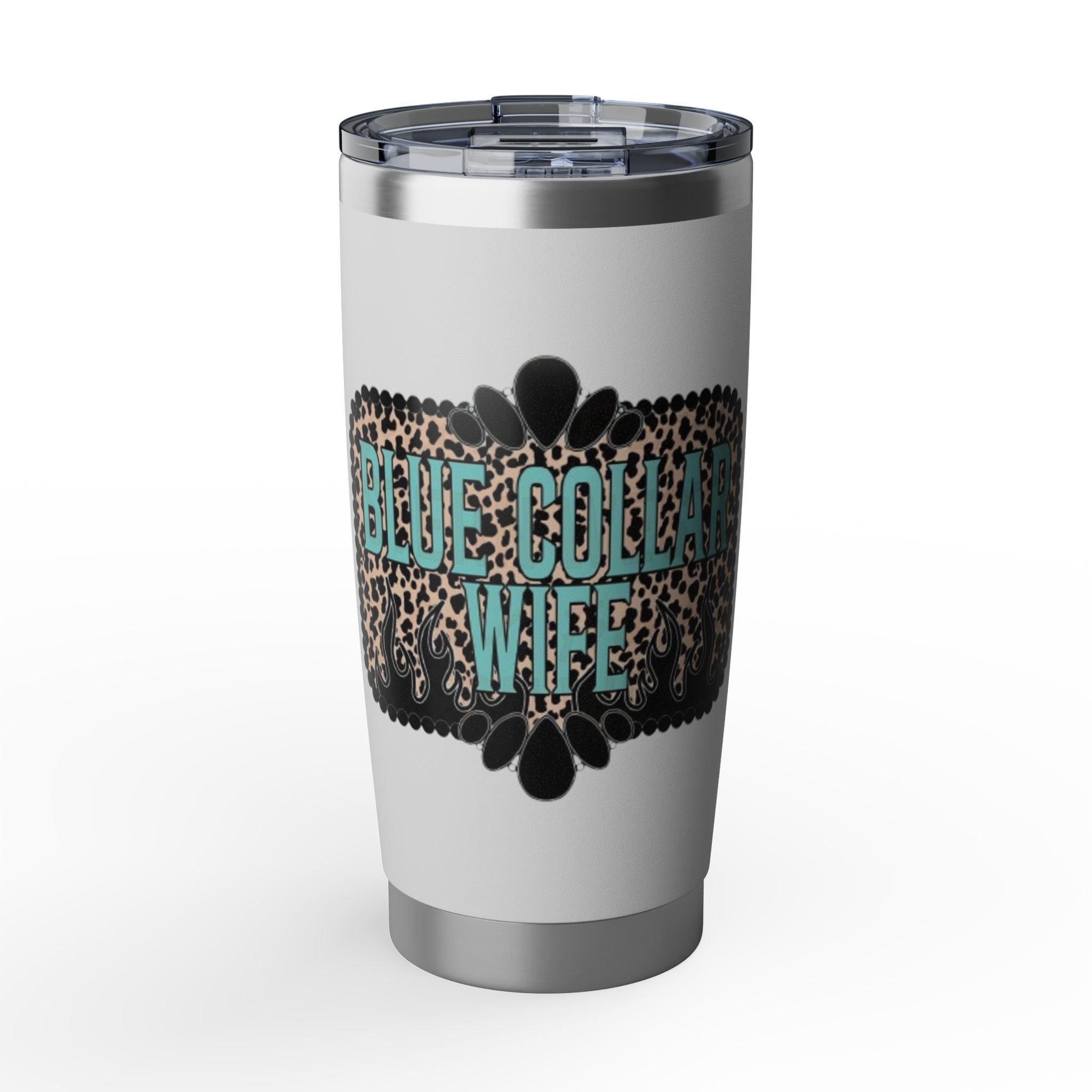 Blue Collar Wife Leopard Tumbler — 20oz Insulated Travel Cup