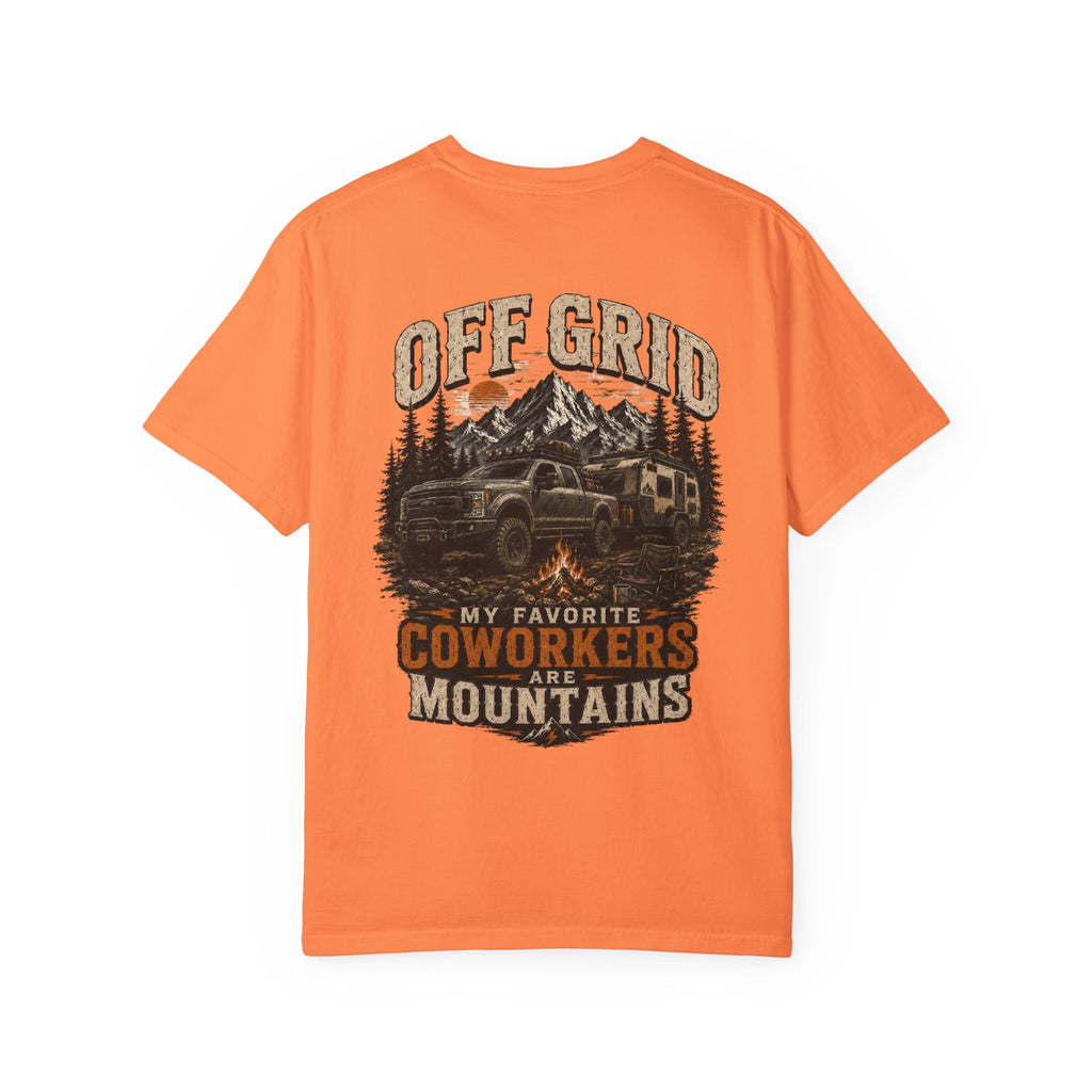 Off Grid Mountains T-Shirt — "Off Grid: My Favorite Coworkers Are Mountains" Adventure Tee