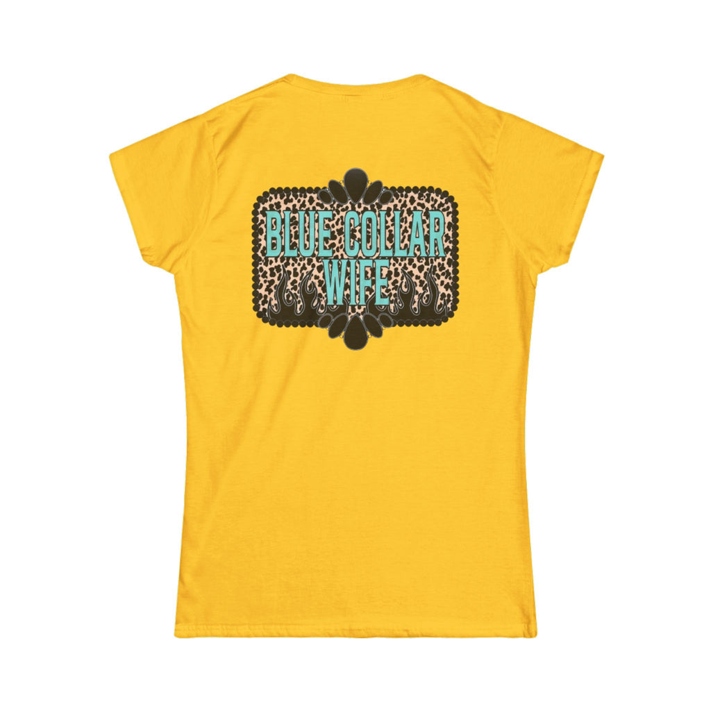 Blue Collar Wife Tee — Leopard Plaque Graphic Women's T‑Shirt