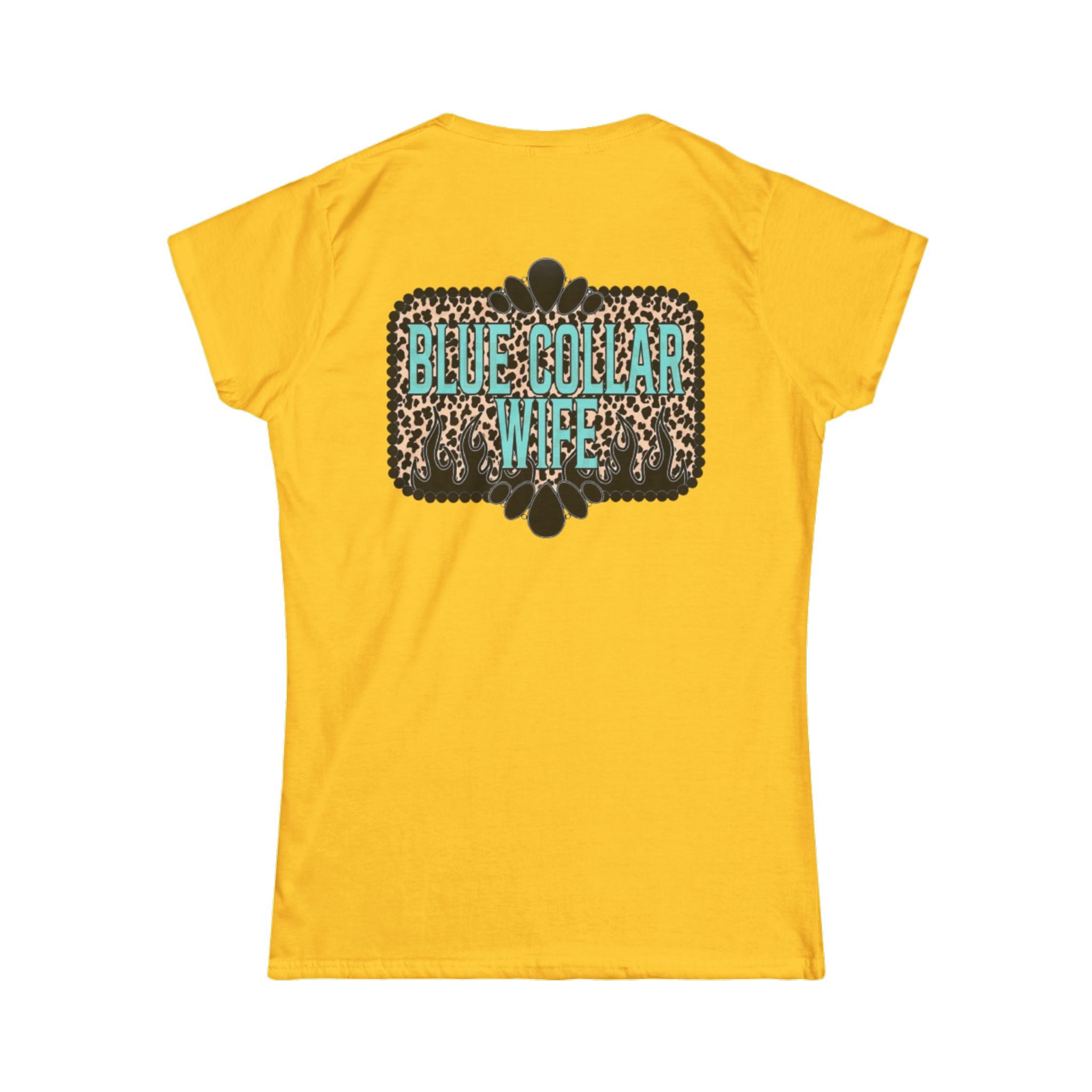 Blue Collar Wife Tee — Leopard Plaque Graphic Women's T‑Shirt