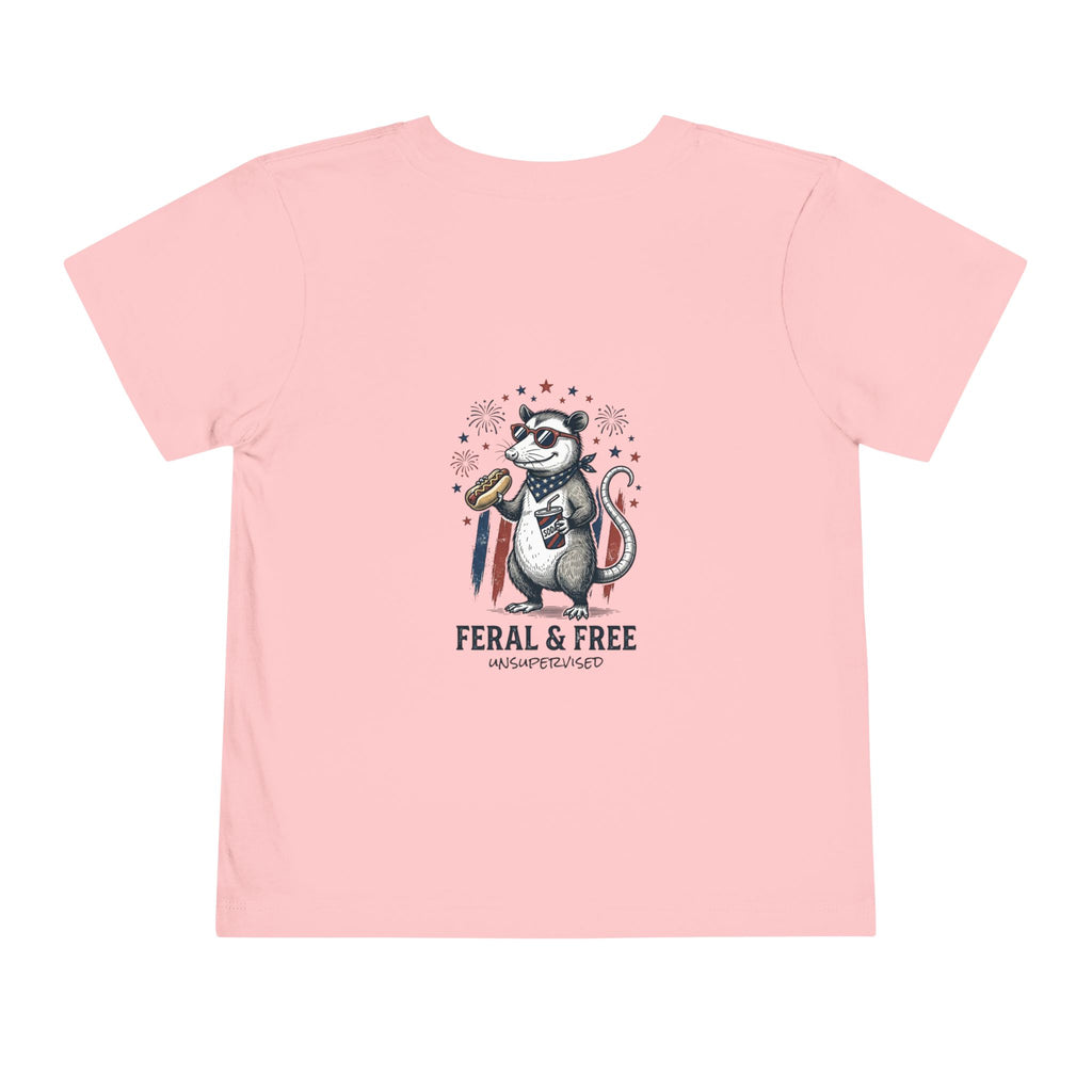 Toddler Tee — "Feral & Free" Raccoon 4th of July Patriotic Shirt