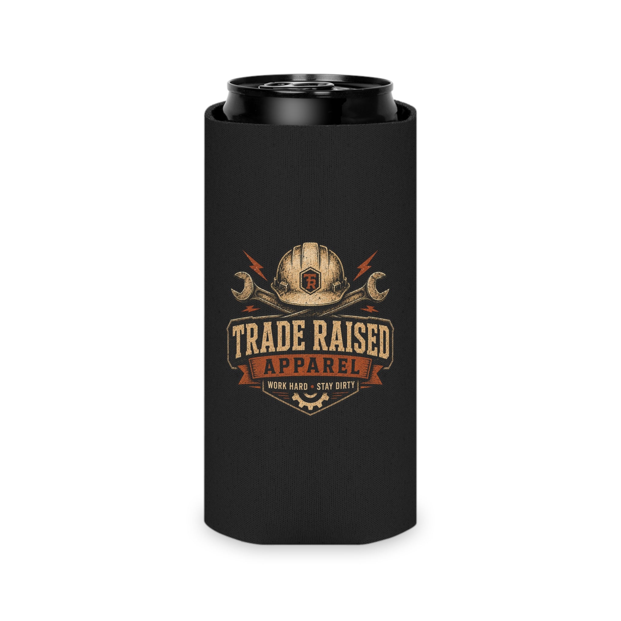 Can Cooler — "Trade Raised Apparel" Work Hard Stay Dirty Logo Slim Koozie