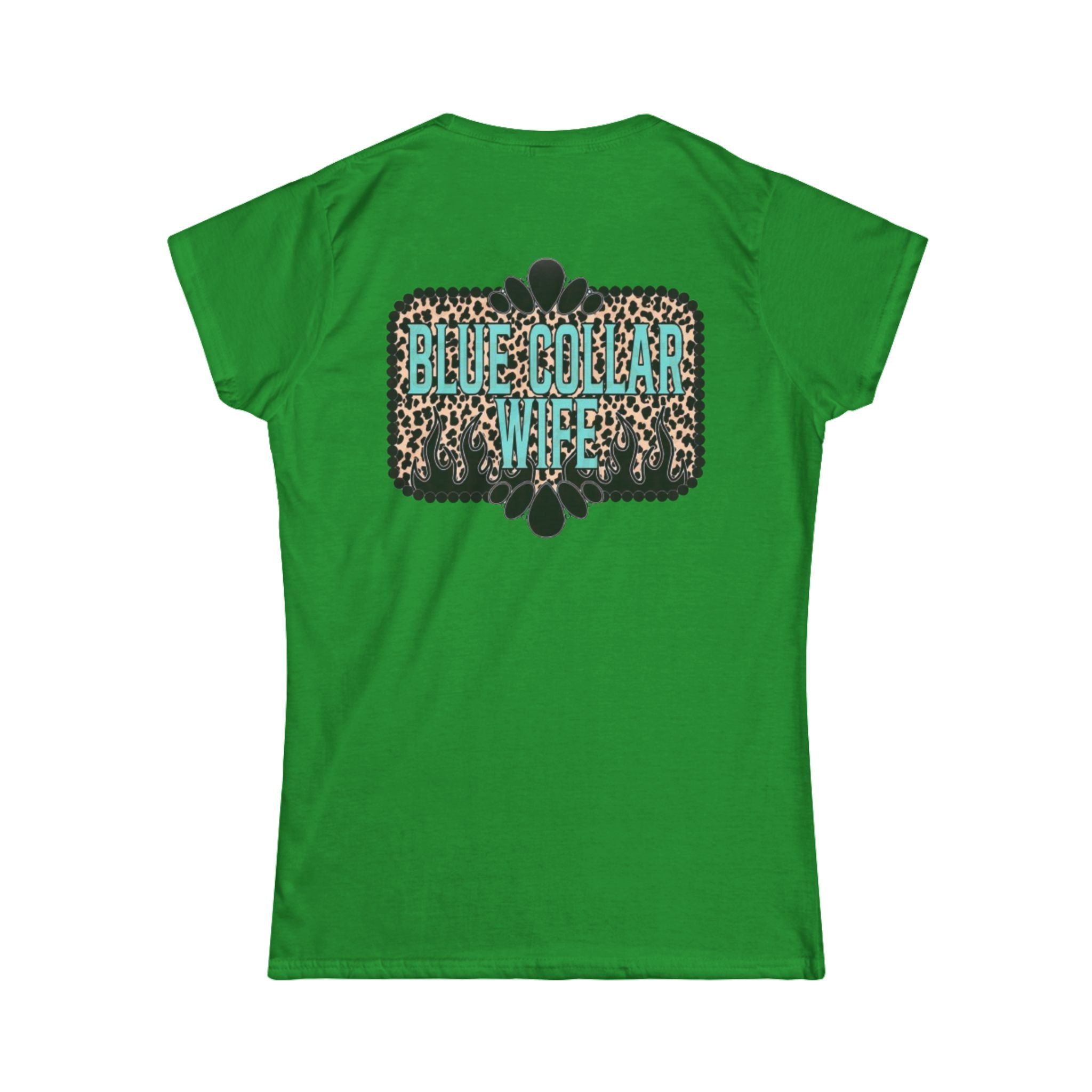 Blue Collar Wife Tee — Leopard Plaque Graphic Women's T‑Shirt