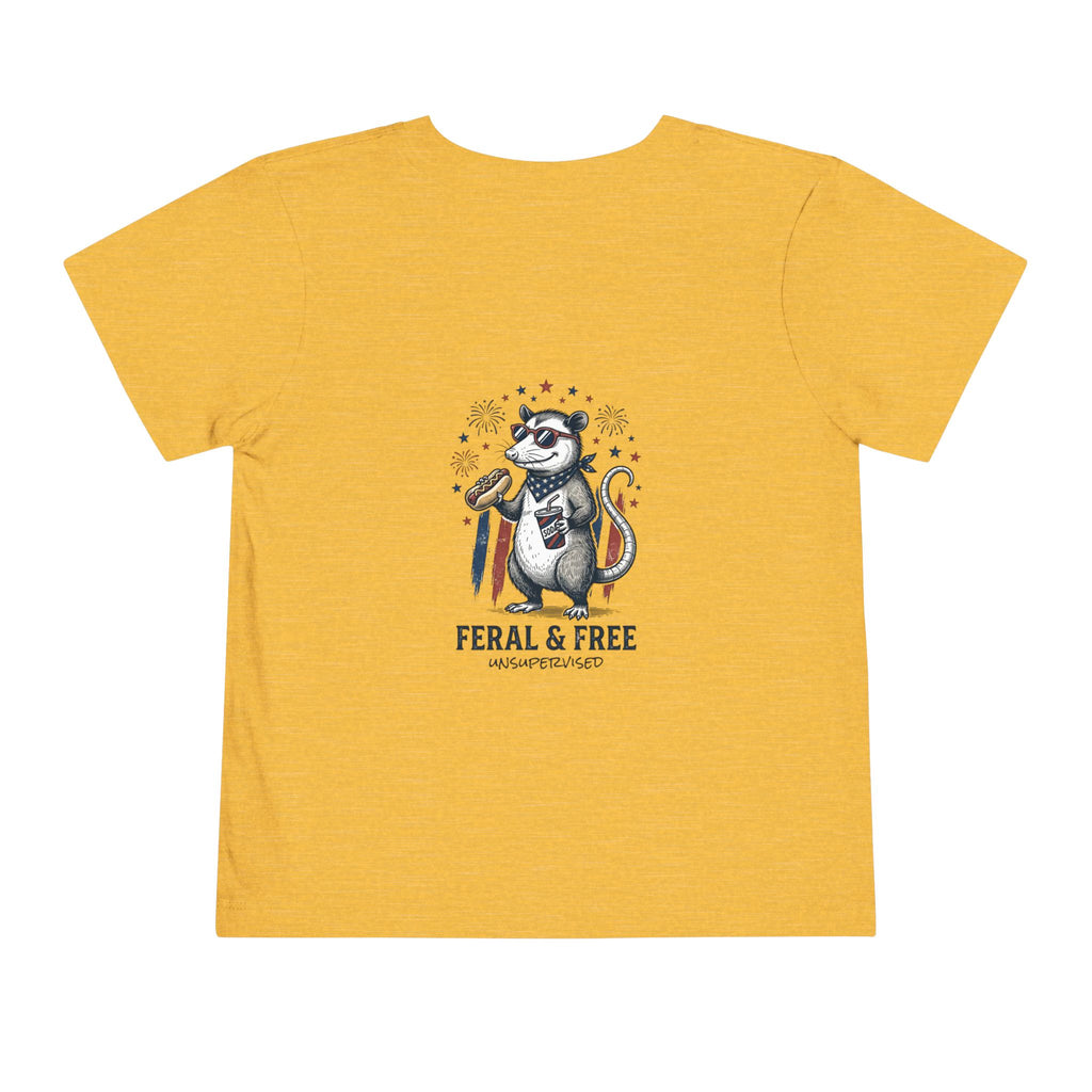 Toddler Tee — "Feral & Free" Raccoon 4th of July Patriotic Shirt