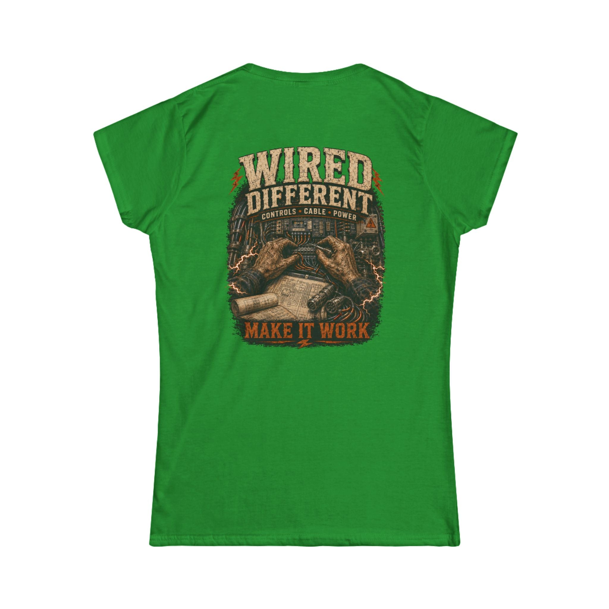 Wired Different Tee — "Make It Work" Electrician Engineer Graphic Women's T‑Shirt