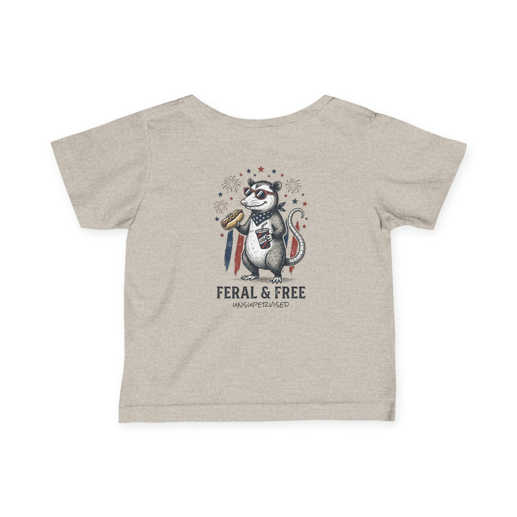 Infant Tee — "Feral & Free" Patriotic Raccoon Baby Shirt