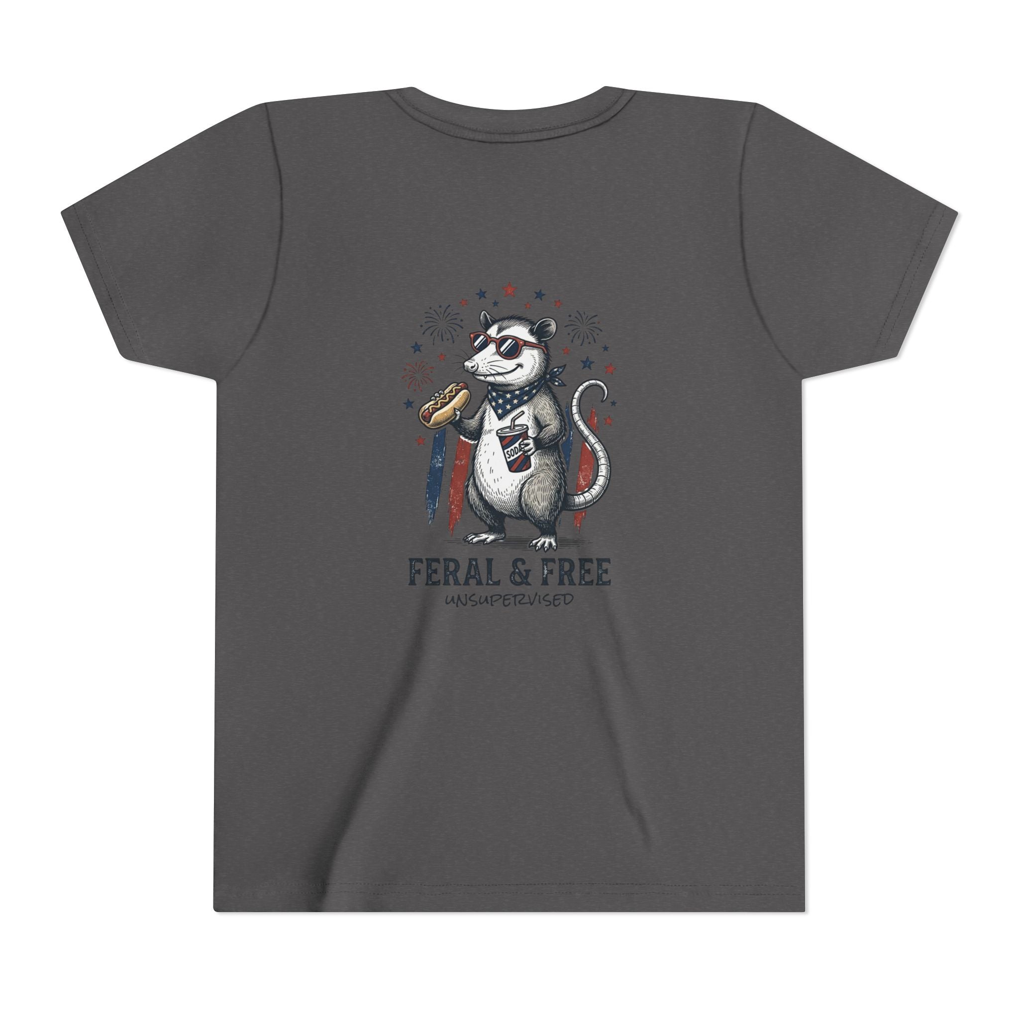 Youth Tee — "Feral & Free" Patriotic Possum Kids' Short Sleeve T-Shirt