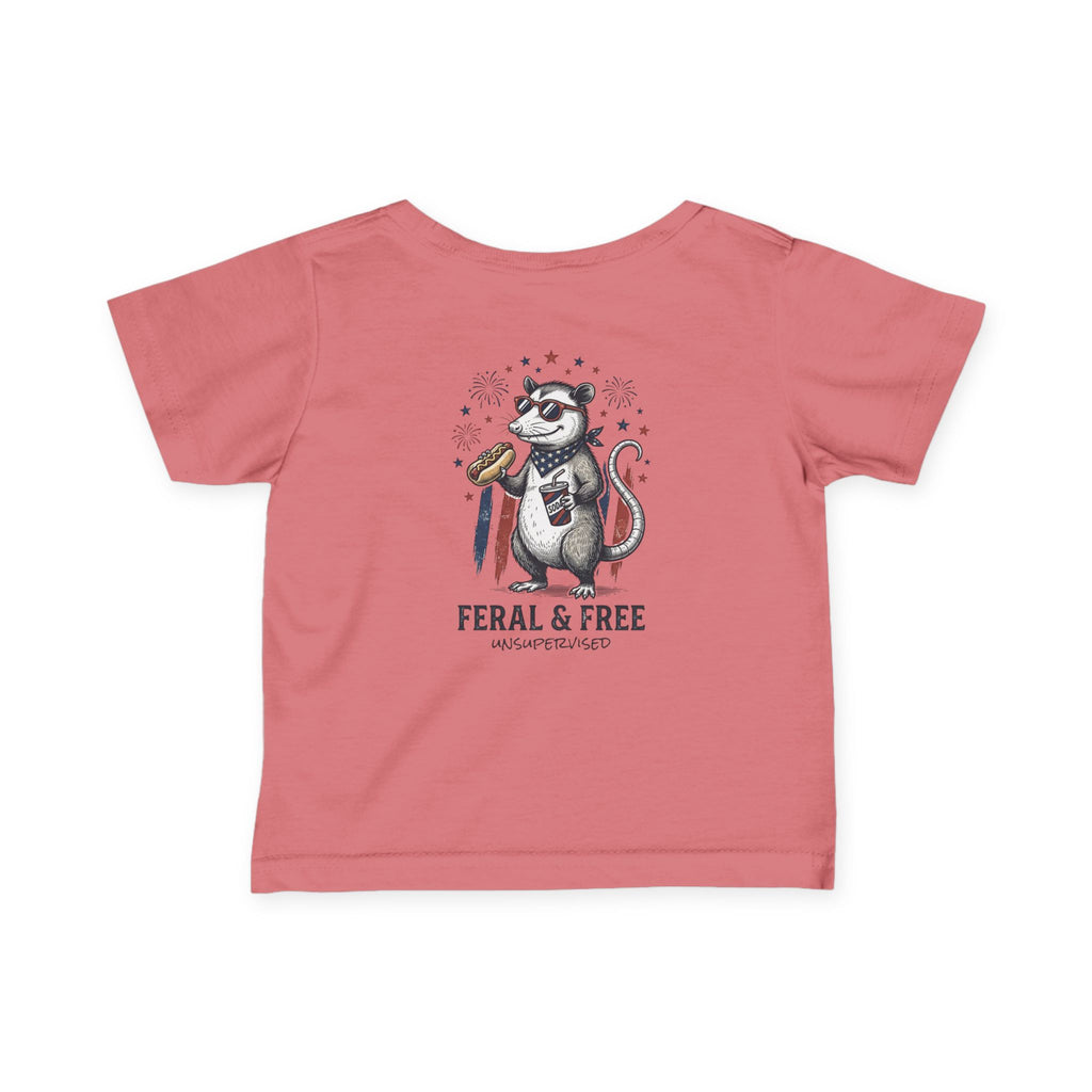 Infant Tee — "Feral & Free" Patriotic Raccoon Baby Shirt