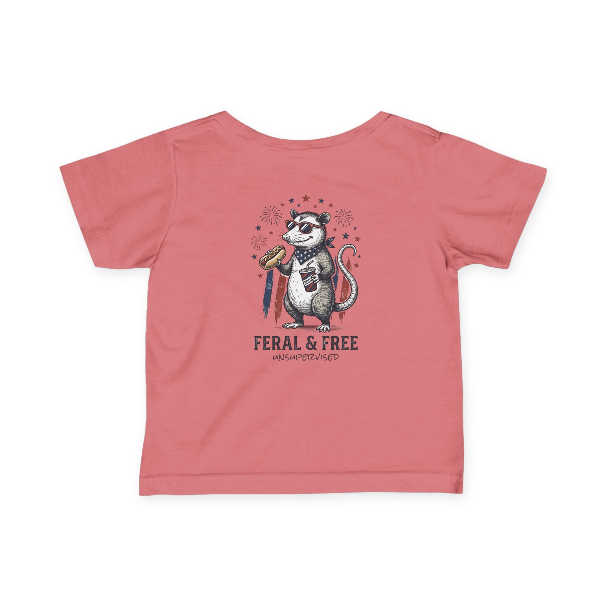Infant Tee — "Feral & Free" Patriotic Raccoon Baby Shirt