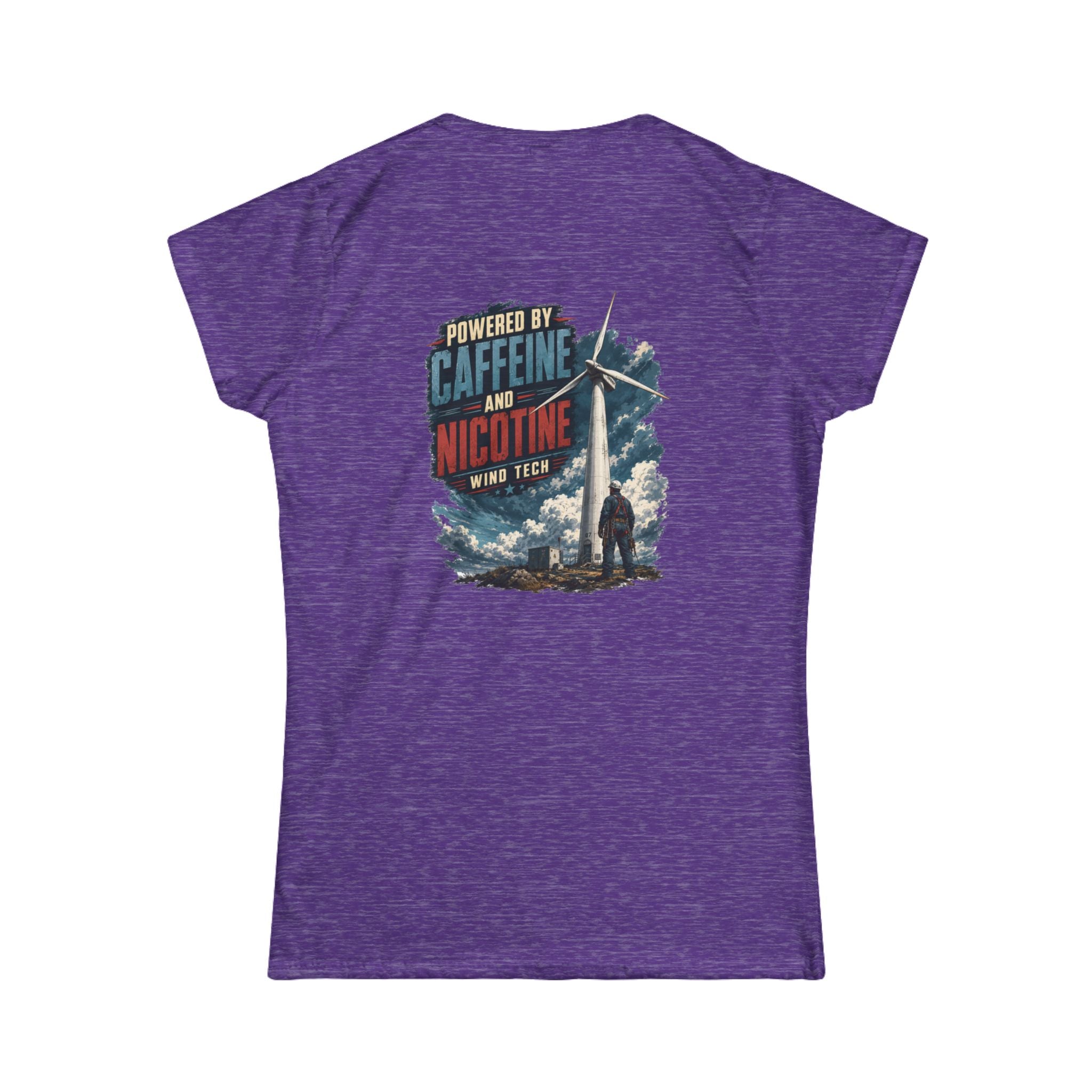 Women's Tee — "Powered by Caffeine and Nicotine" Retro Graphic Chest & Back