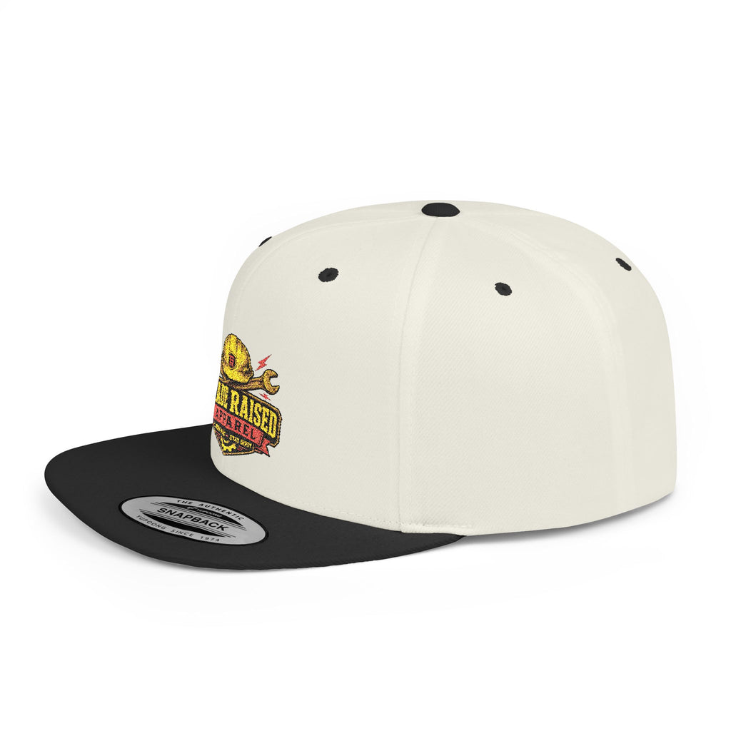 Flat Bill Snapback Hat — "Trade Raised" Logo Cap