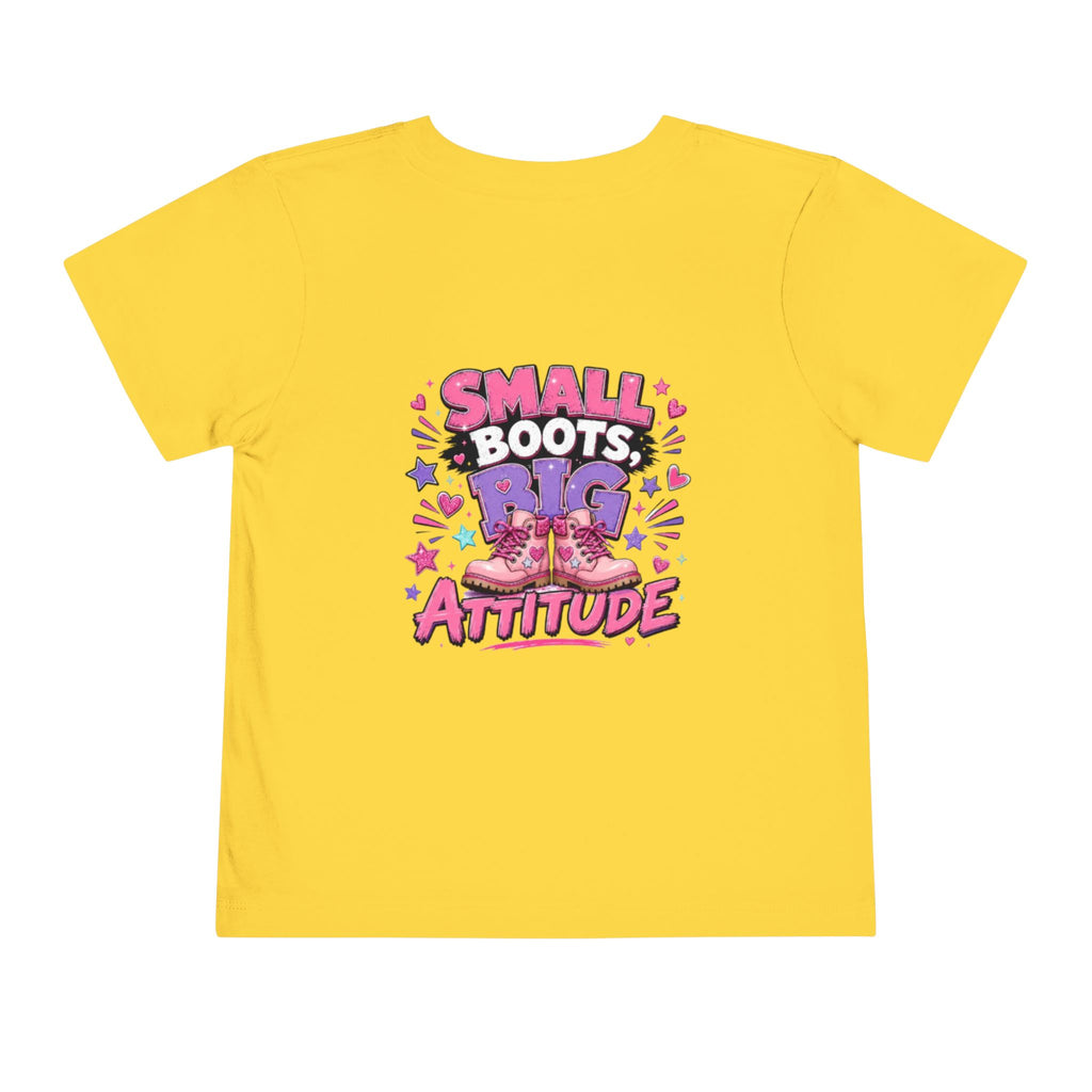 Toddler Tee — "Small Boots, Big Attitude" Pink Cowgirl Graphic