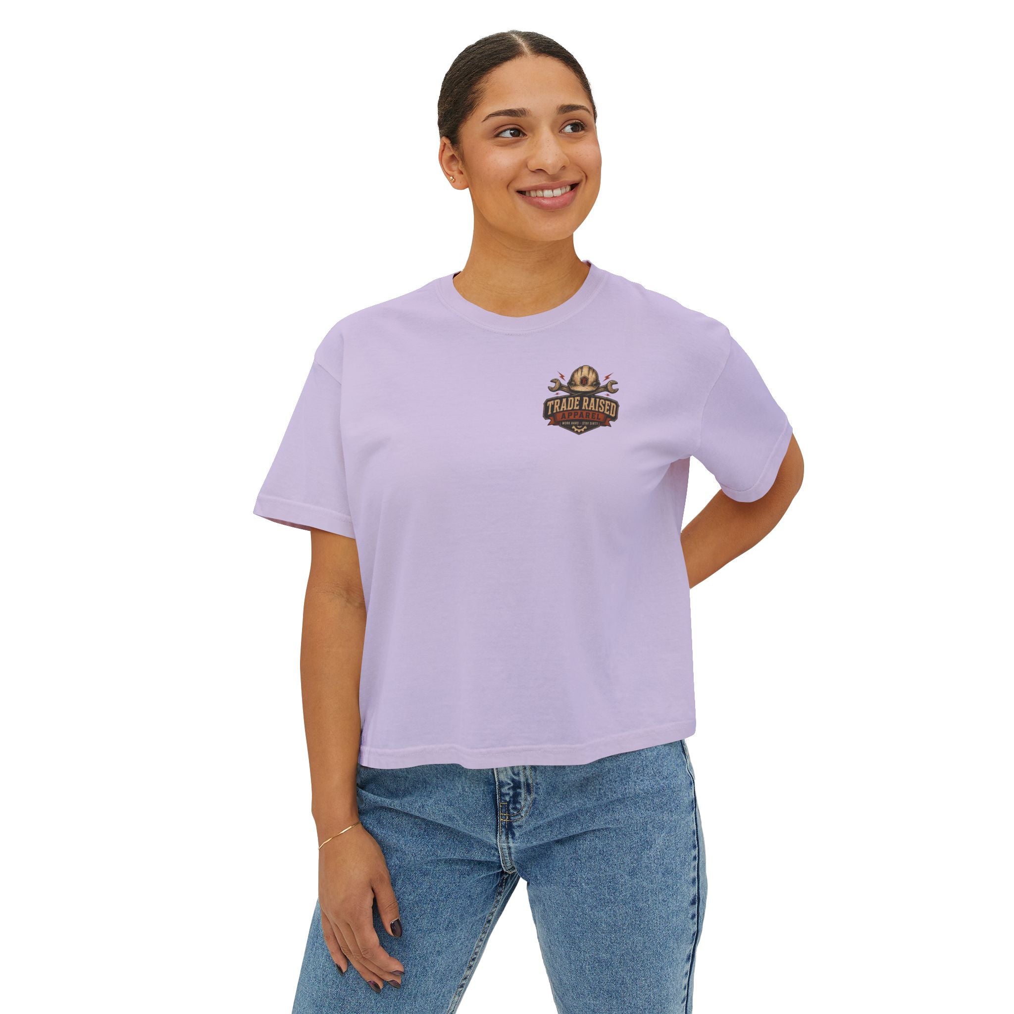 Blue Collar Wife Boxy Tee — "Built Tough, Love Hard" Vintage Worker Wife Shirt