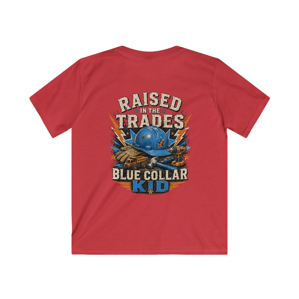 Kids T-Shirt - "Raised With Trades" Blue Collar Kid Graphic Tee